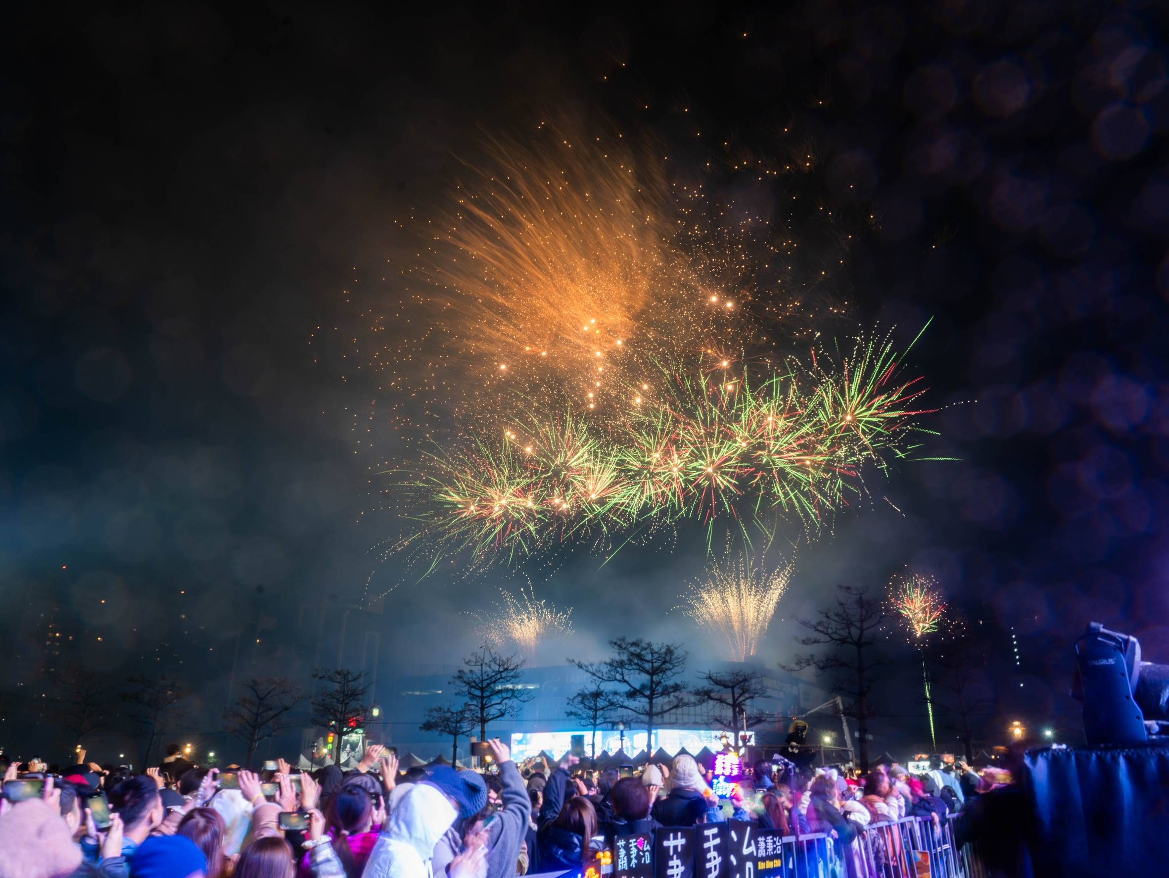 大新竹跨年晚會施放長達300秒、璀璨奪目的煙火秀，點亮大湳雅公園上空。（圖／新竹市政府提供）