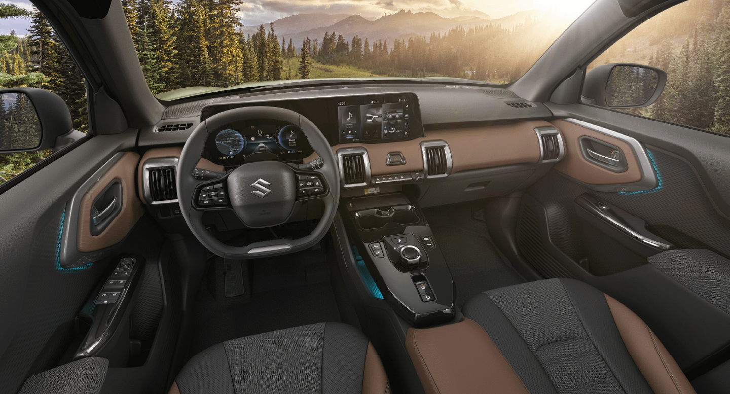 20250102-e Vitara內裝以科技與冒險精神為主軸，搭載10.25吋數位儀表與10.1吋懸浮式觸控螢幕。（Suzuki Taiwan提供）