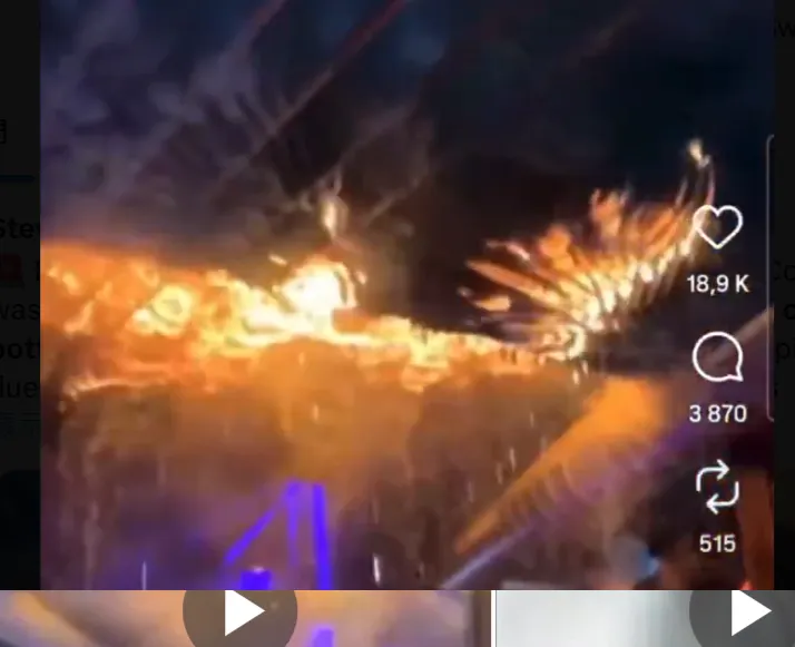 社群分享的現場影片可看到，被過高舉起的仙女棒香檳瓶點燃天花板的隔音棉，導致火勢快速蔓延。（翻攝自X粉專）