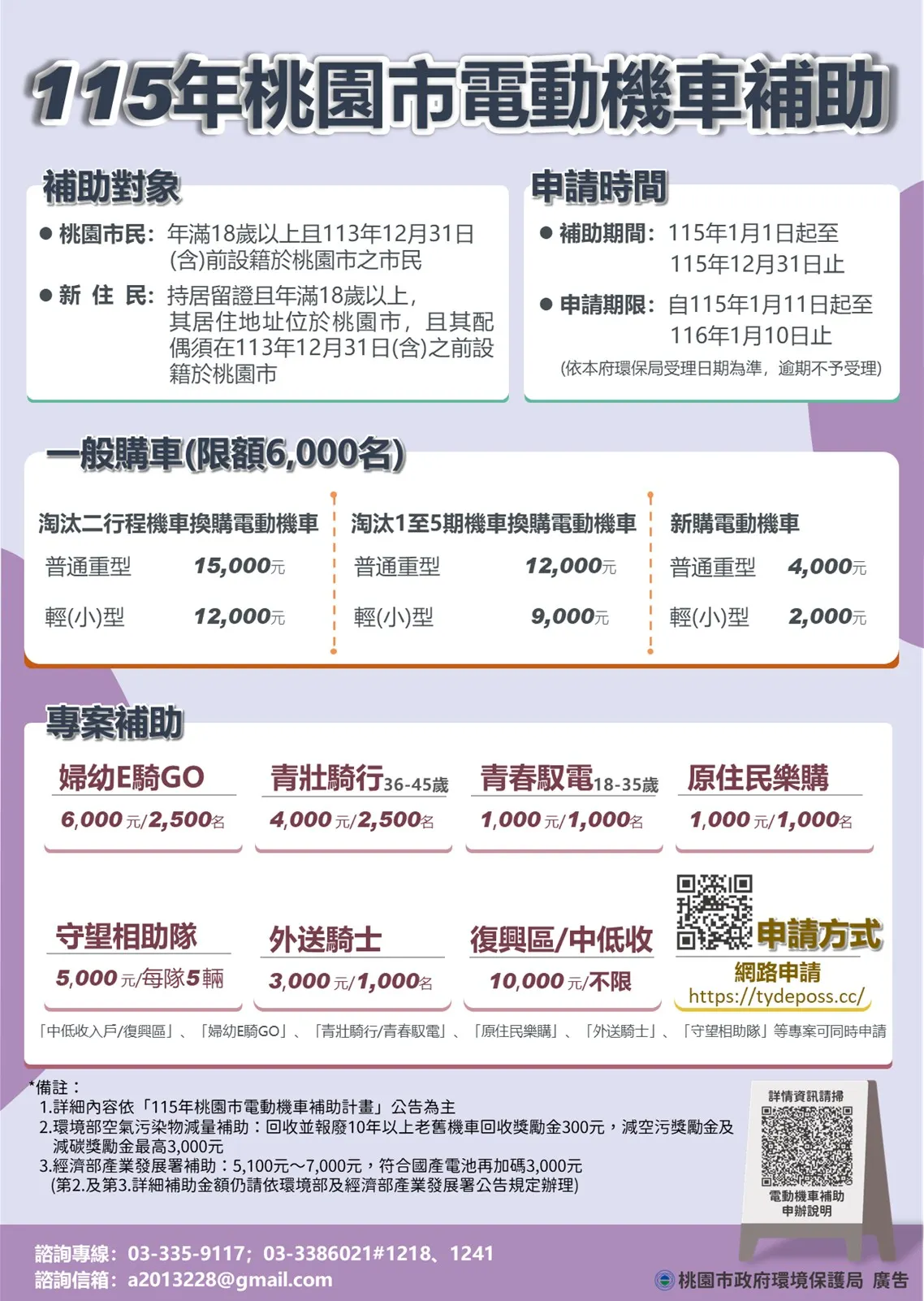 桃園電動機車補助。（圖／取自桃園環保局 護守桃花源）