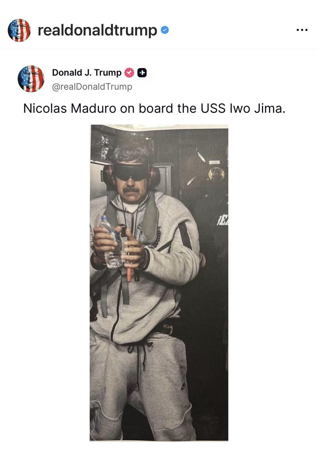 圖三、南美洲地緣政治的發展，選邊站位之下，委內瑞拉總統已成美國階下囚。（摘自Trump IG）