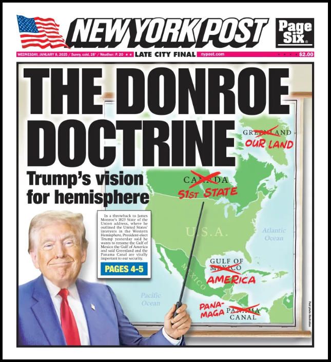 《紐約郵報》在頭版發表「唐羅主義」漫畫。（翻攝《紐約郵報》網站）