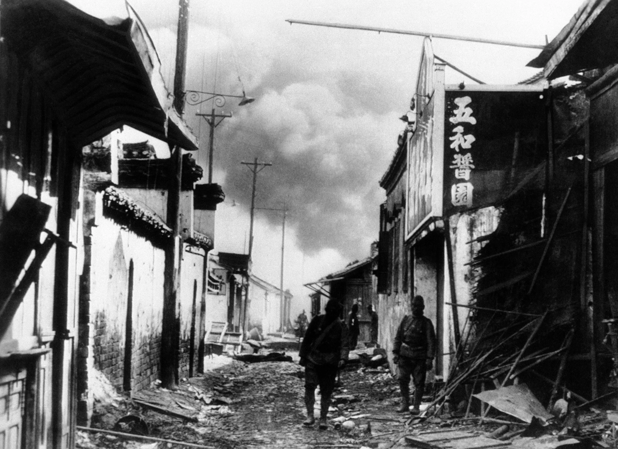 1937年遭日軍轟炸破壞的南京城區一景。（美聯社）