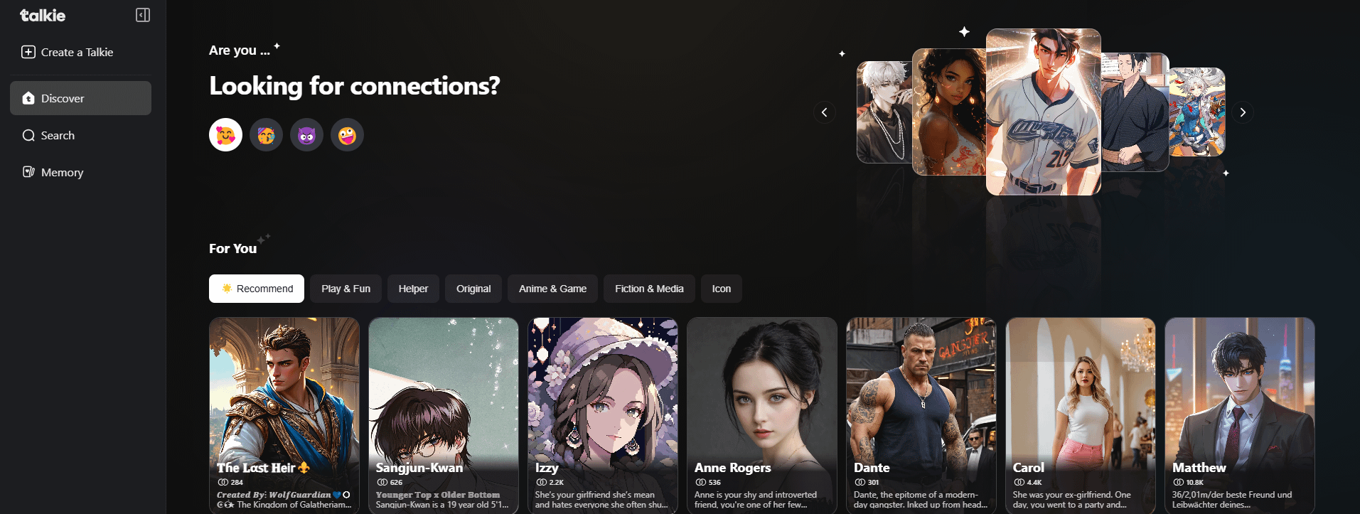 由MiniMax開發、風靡美國青少年族群的AI社群軟體Talkie。（翻攝自官網）
