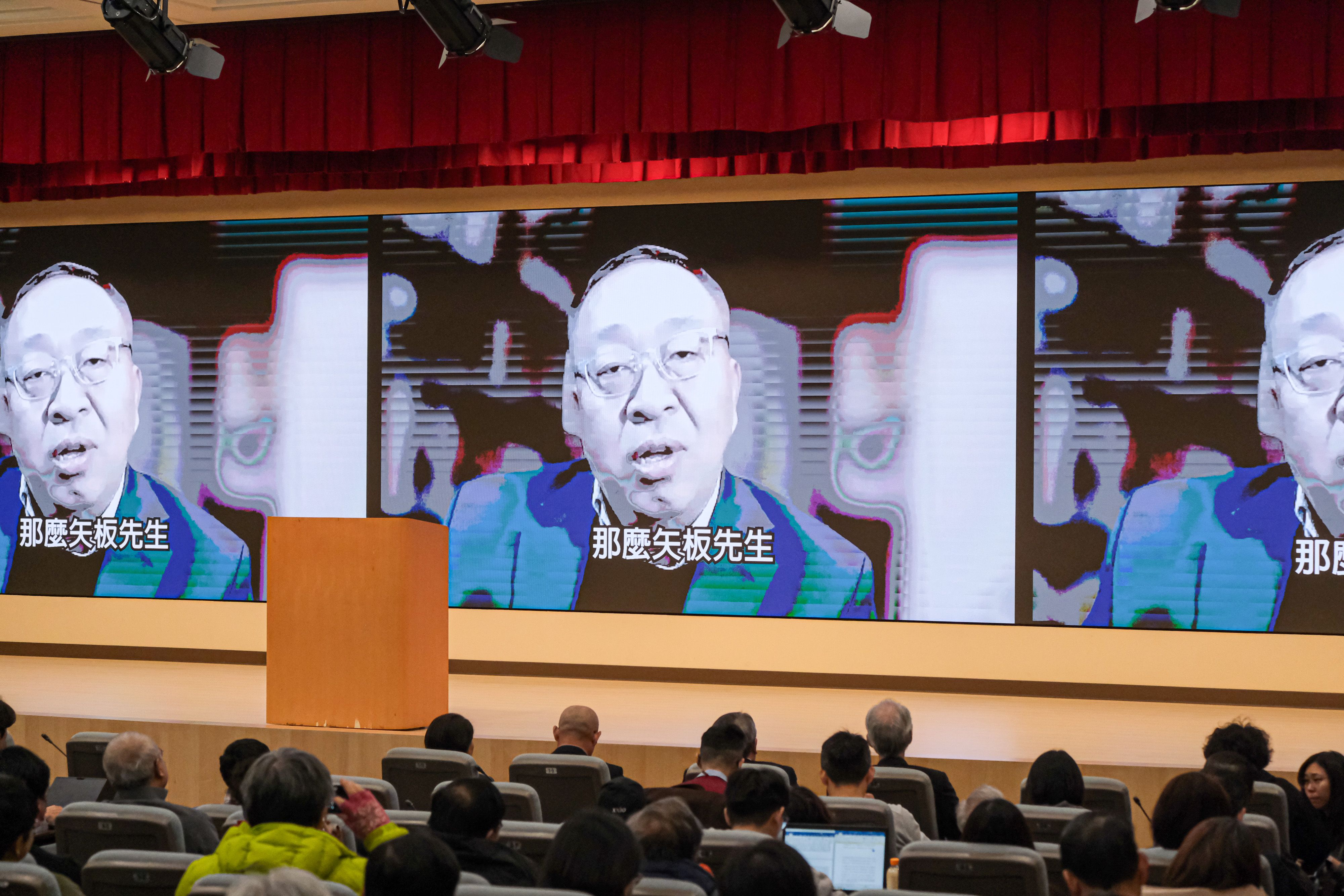 20260109-印太戰略智庫「應該如何與中國打交道？」研討會9日於張榮發基金會舉辦，圖為哈德遜研究所中國中心主任余茂春的影片播放。（劉偉宏攝）