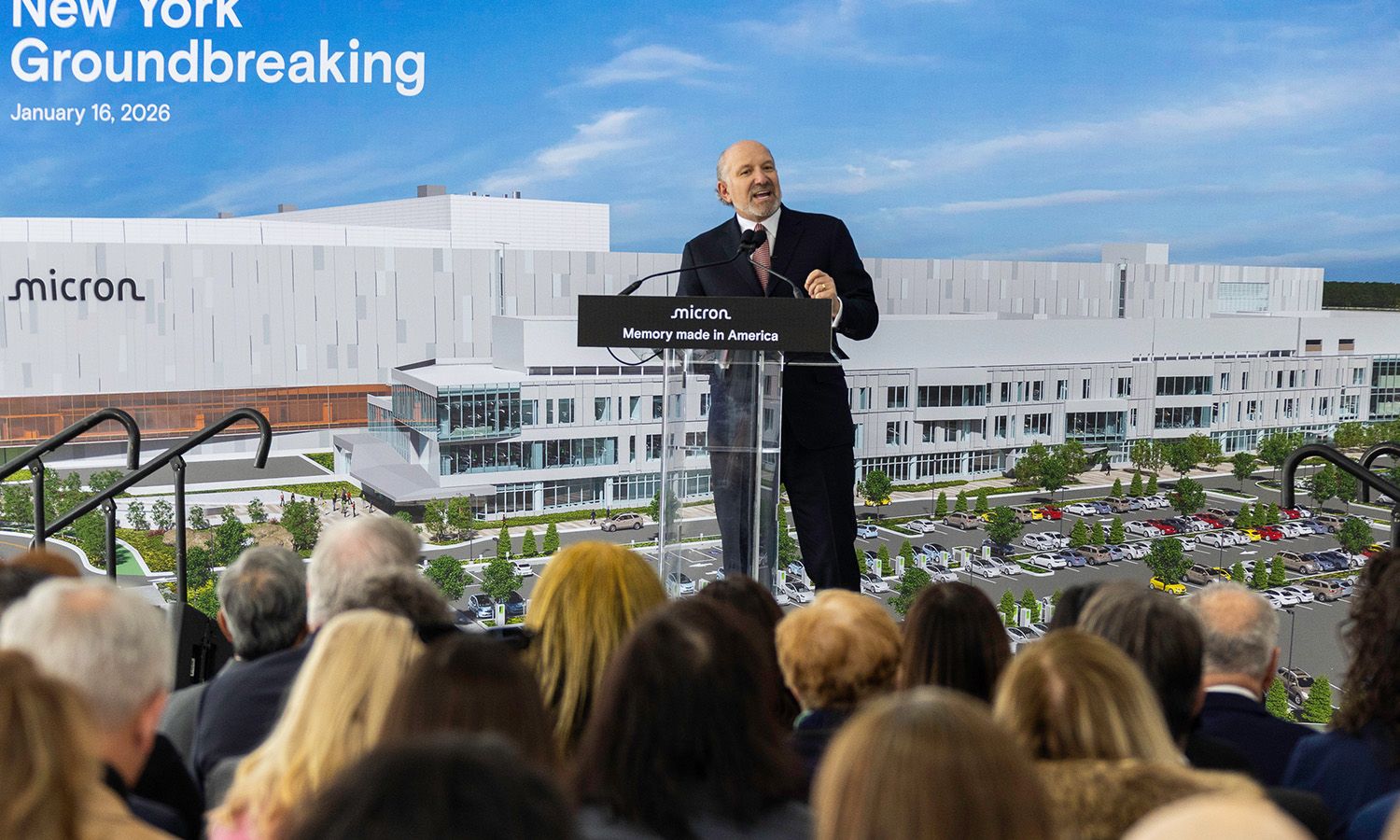 半導体大手マイクロンのニューヨーク拠点が着工、ラトニック商務長官が出席しスピーチを行った。（マイクロン公式サイトより）