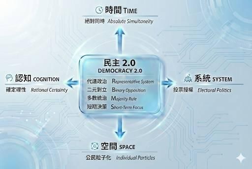 圖一：『民主 2.0』困局的四維診斷圖。（張慶瑞提供）