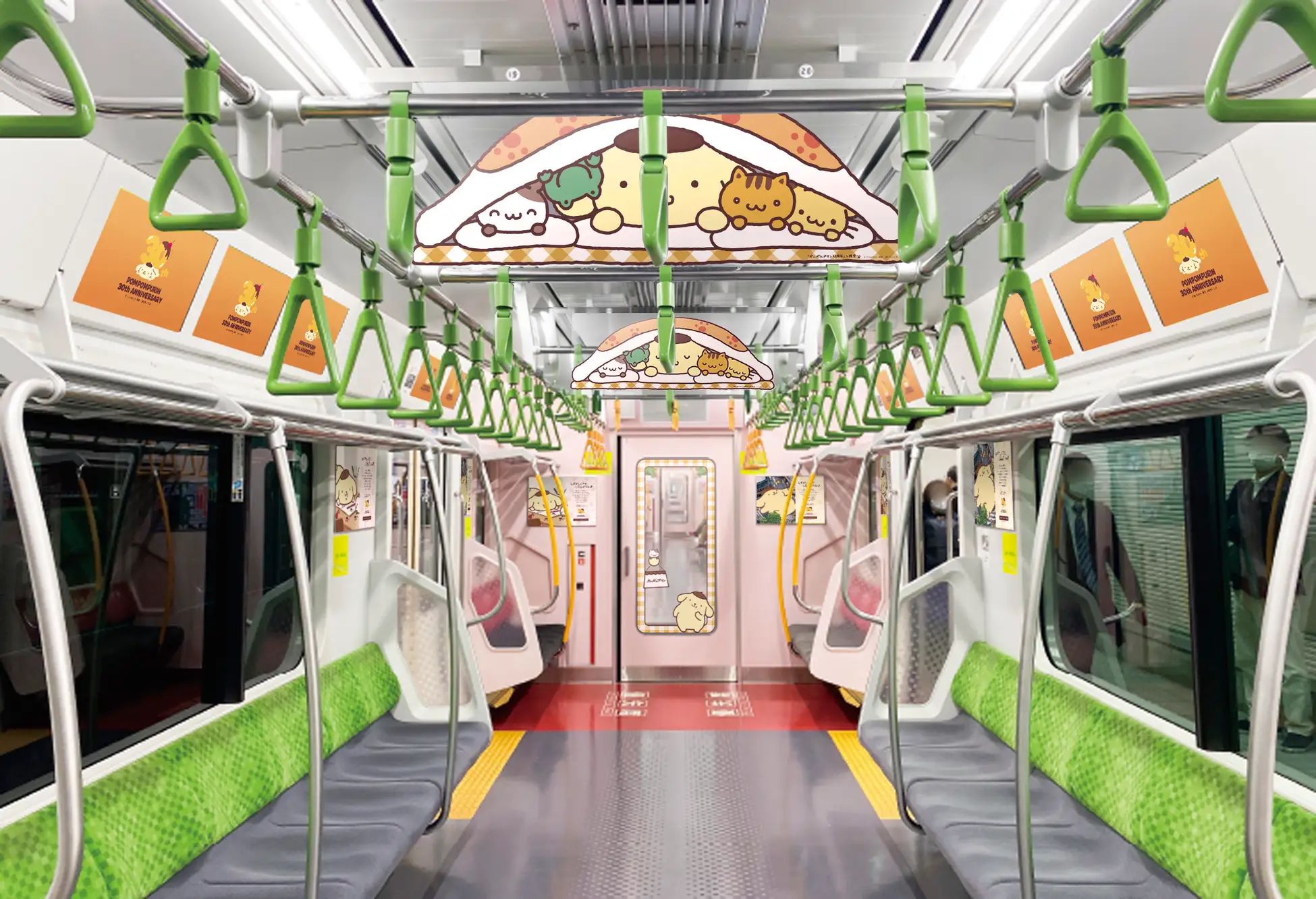 ポムポムプリンのデビュー30周年を記念し、車内を特別デザインやアニメーションで埋め尽くした「癒し」のラッピング電車が2月1日までJR山手線で運行されている。 © 2026 SANRIO CO.,LTD. 著作 株式会社サンリオ