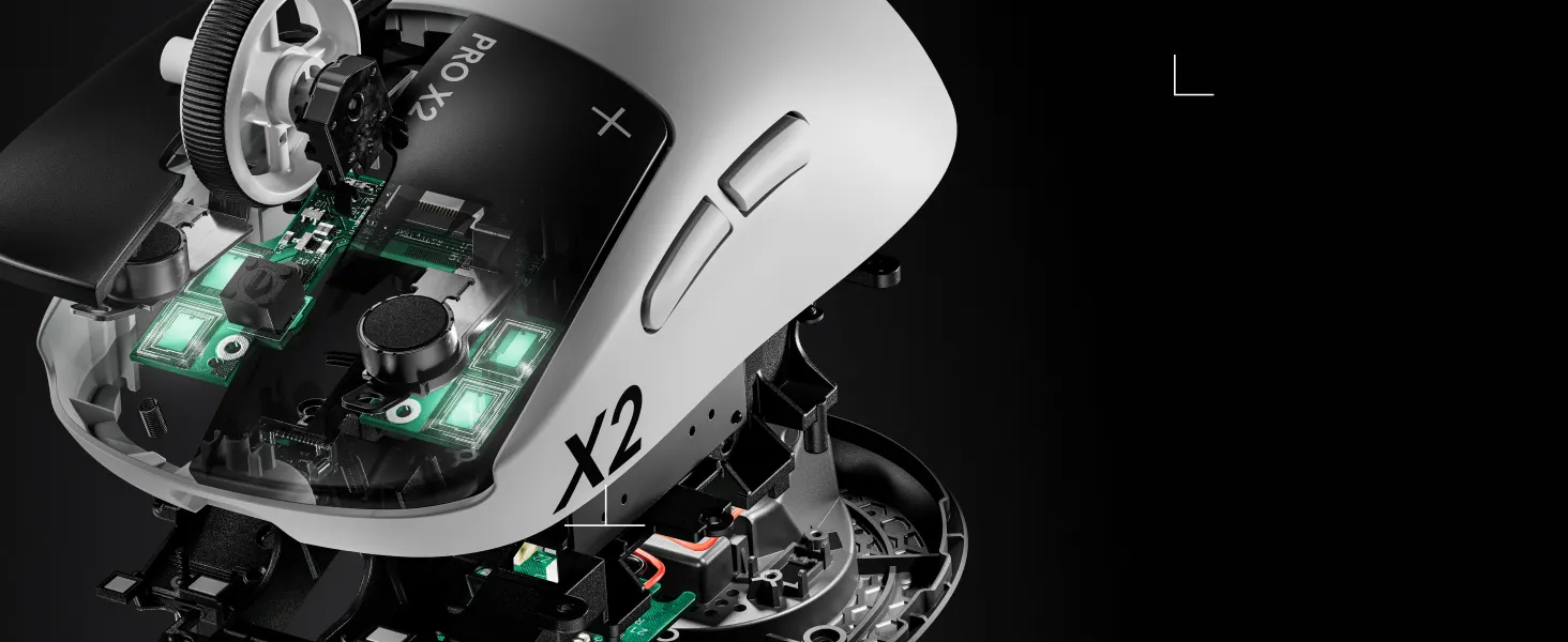 20260120-PRO X2 SUPERSTRIKE無線類比遊戲滑鼠可調節10段觸發點、5段重置設定與6段觸覺強度。（Logitech提供）