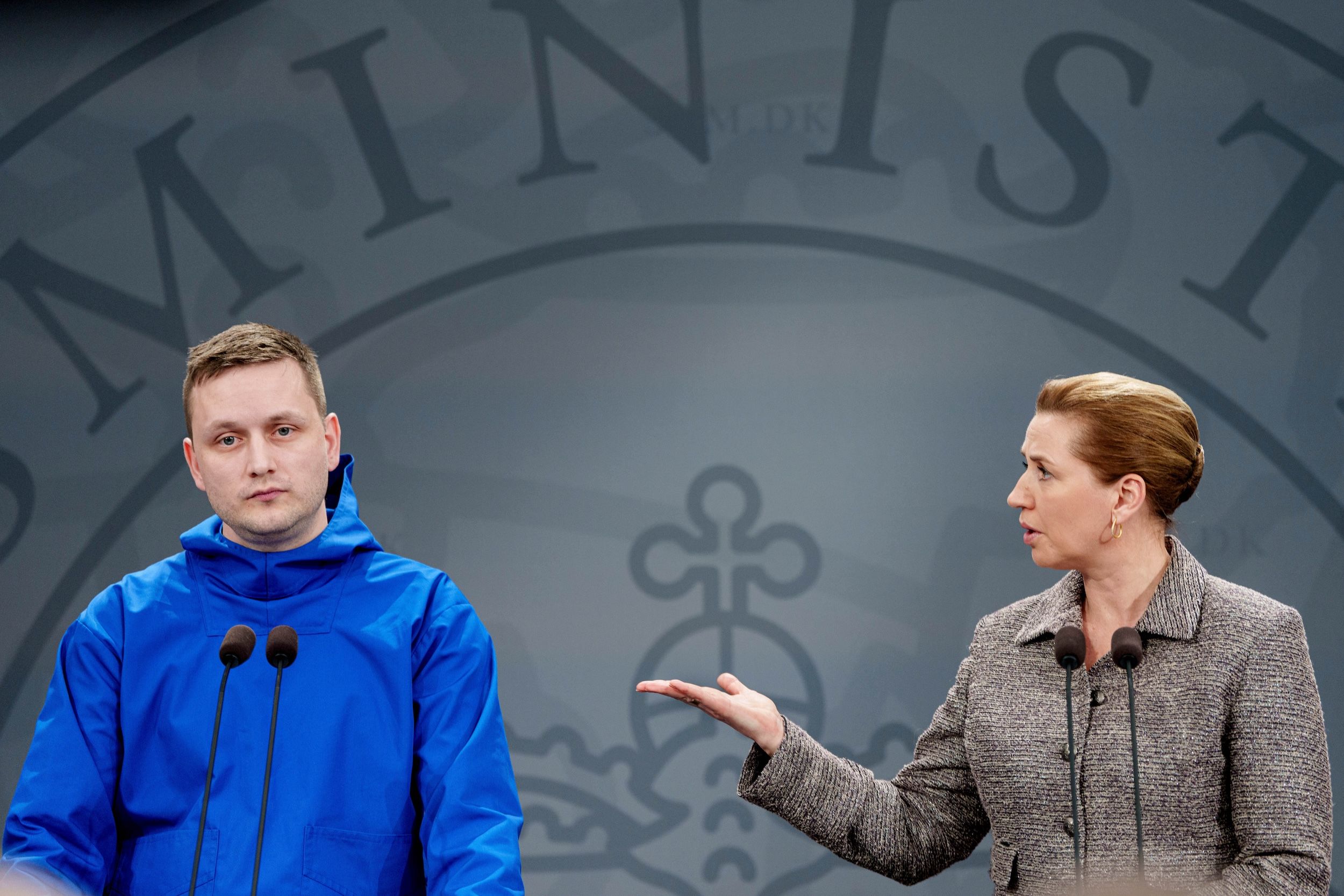 格陵蘭總理尼爾森與丹麥總理佛瑞德里克森。（美聯社）