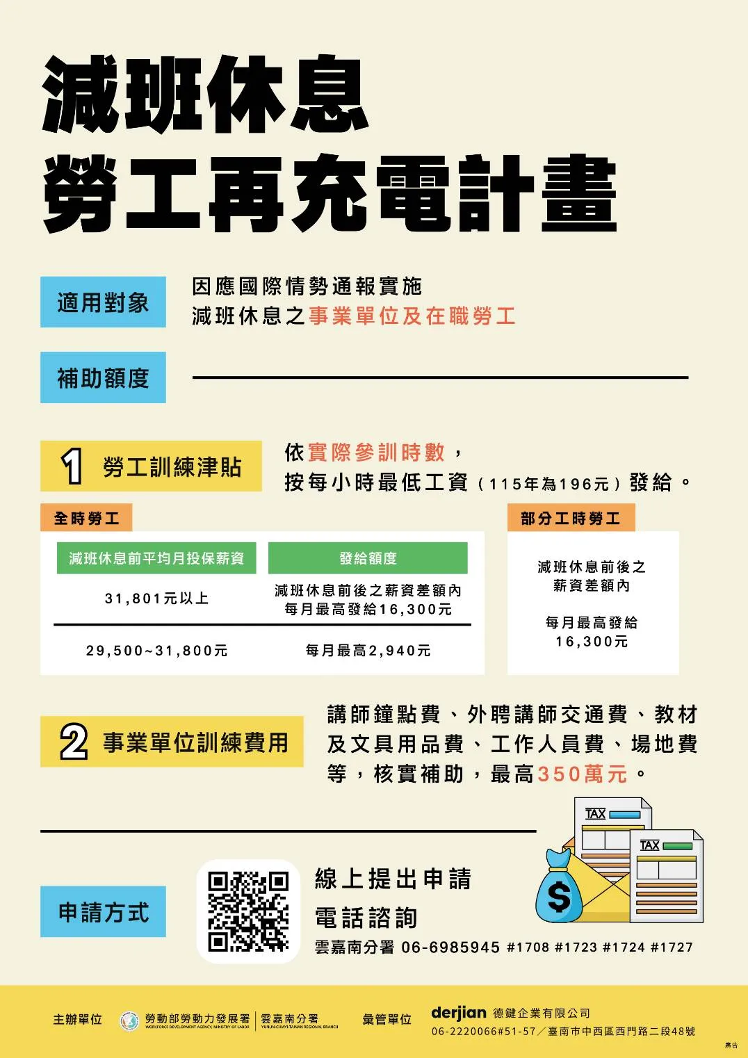 減班休息勞工再充電計畫宣導圖卡。（圖／勞動力發展署雲嘉南分署提供）