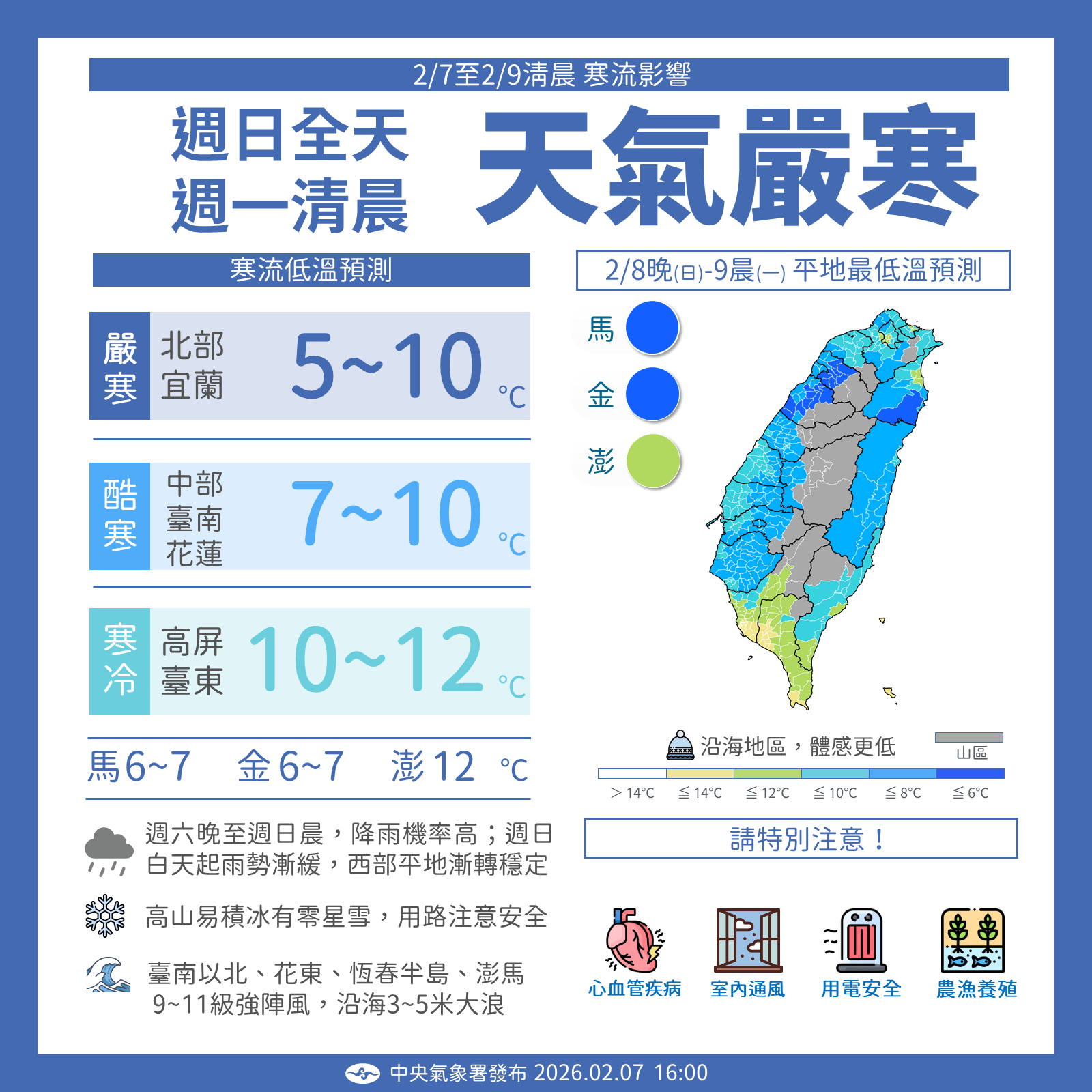 2/8-2/9 明天天氣（圖／氣象署提供）