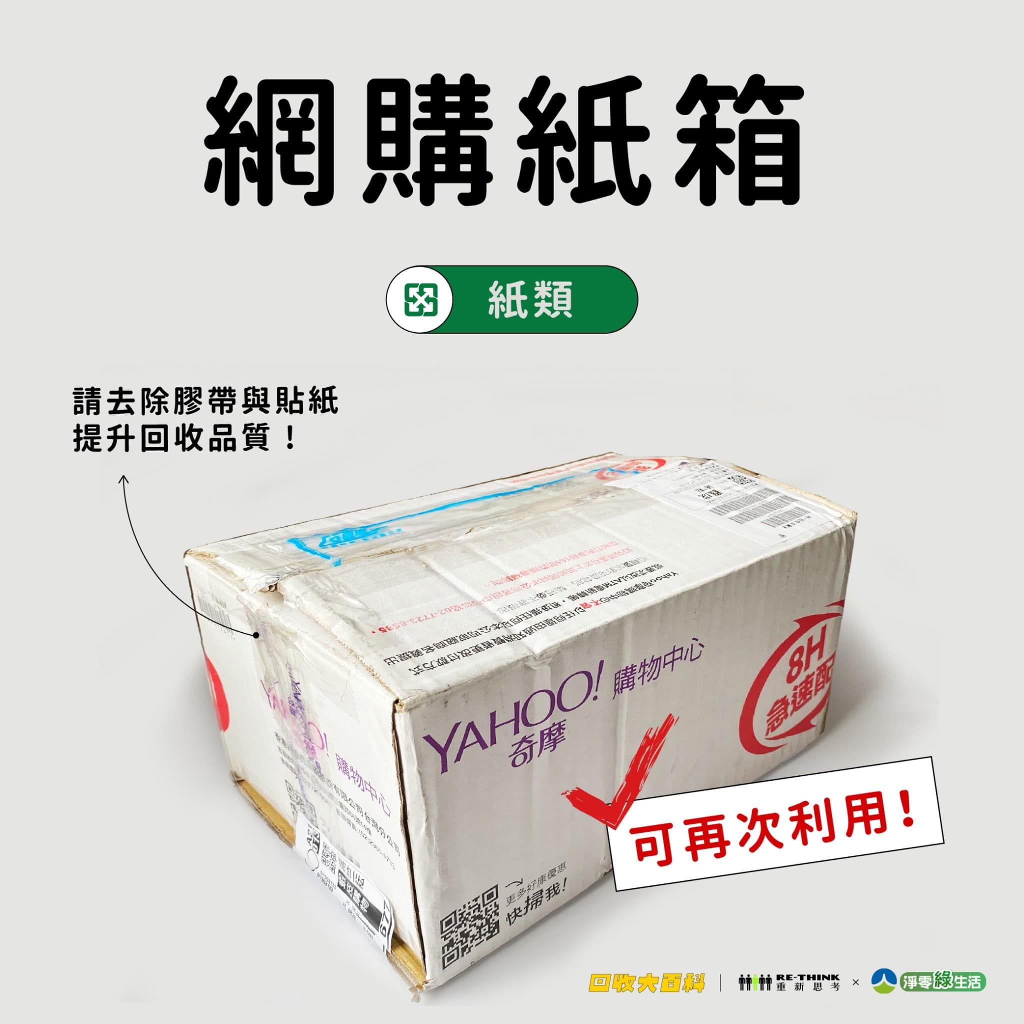 網購紙箱：紙類。（圖／取自臺南市政府環境保護局臉書粉專）