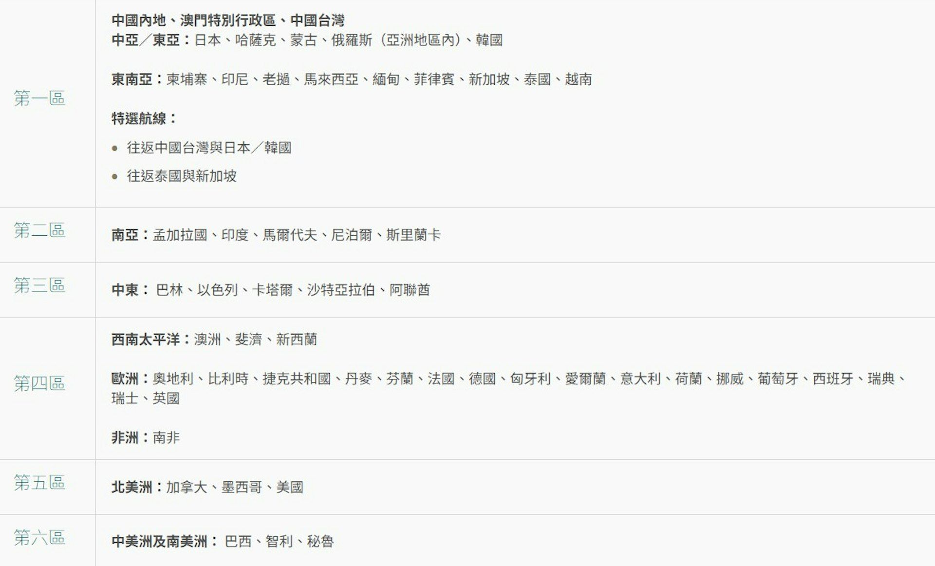 區域分佈圖。（圖／翻攝自國泰航空官網）