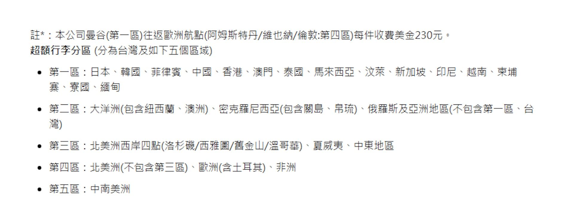 超額行李分區 。（圖／翻攝自長榮航空官網）