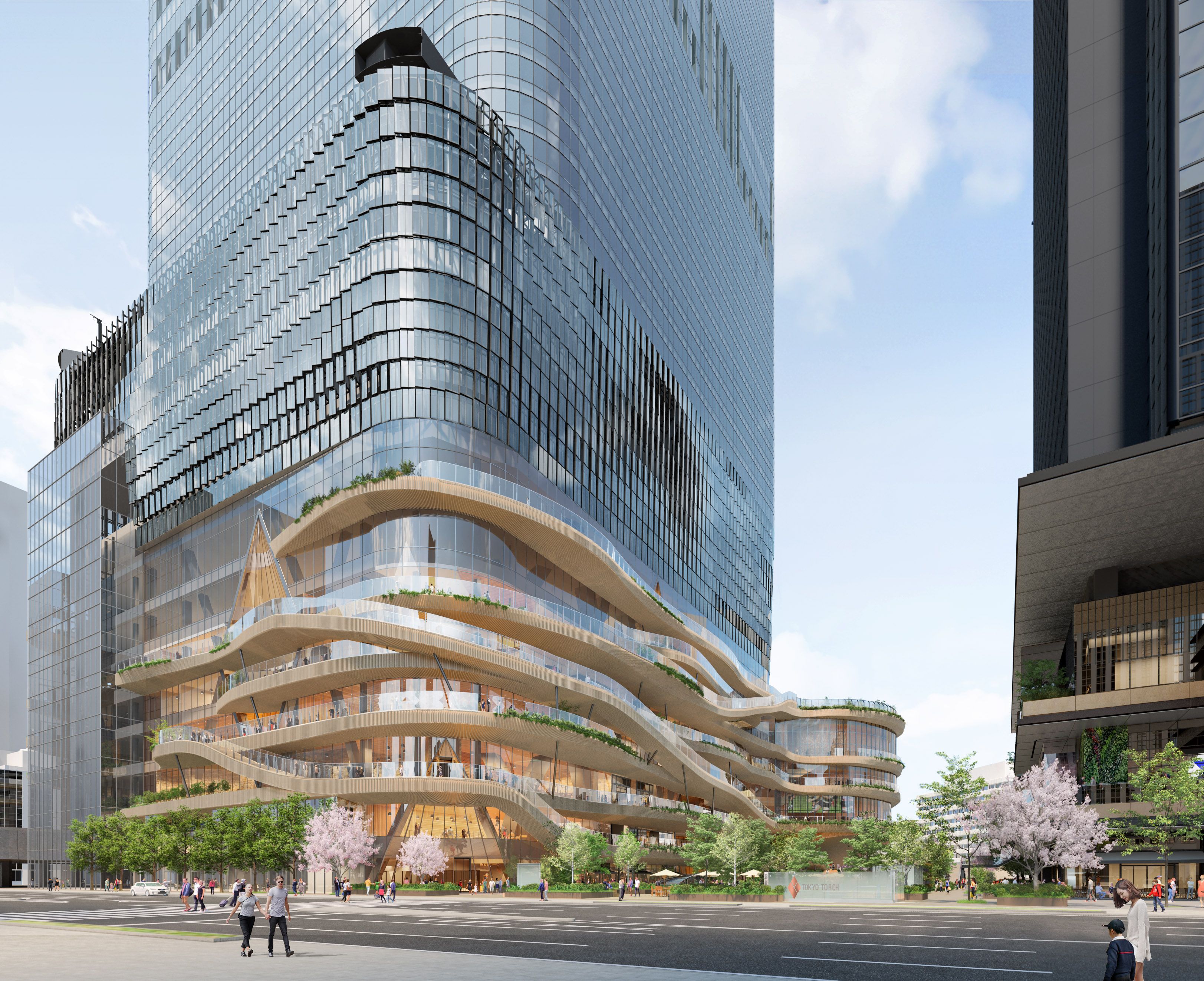 地方創生と循環経済のハブとなるTOKYO TORCHは、東京と日本全国を繋ぎ、日本の未来を明るく照らす「希望の灯火」となる。提供：Mitsubishi Jisho Design