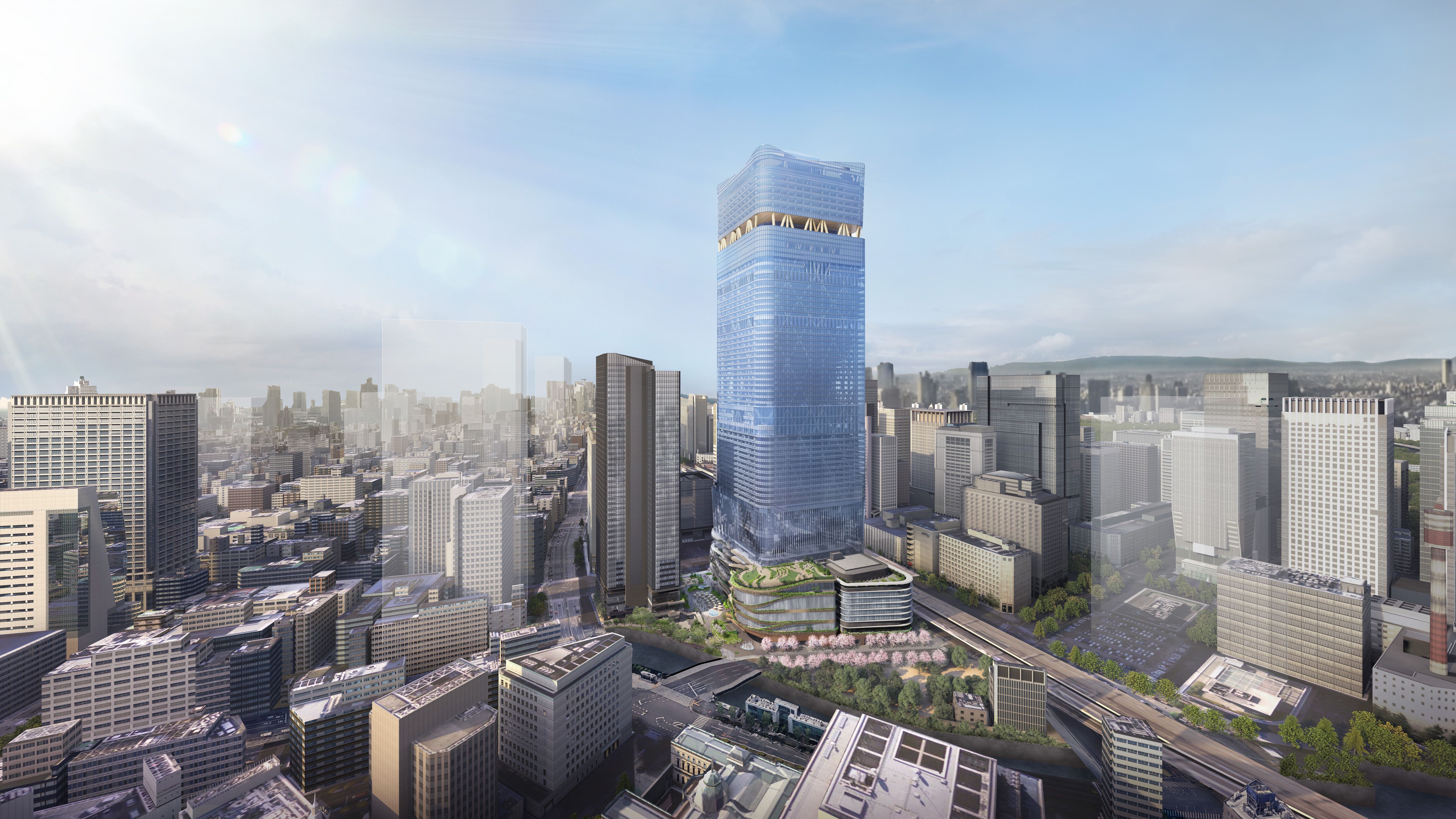 地方創生と循環経済のハブとなるTOKYO TORCHは、東京と日本全国を繋ぎ、日本の未来を明るく照らす「希望の灯火」となる。提供：Mitsubishi Jisho Design