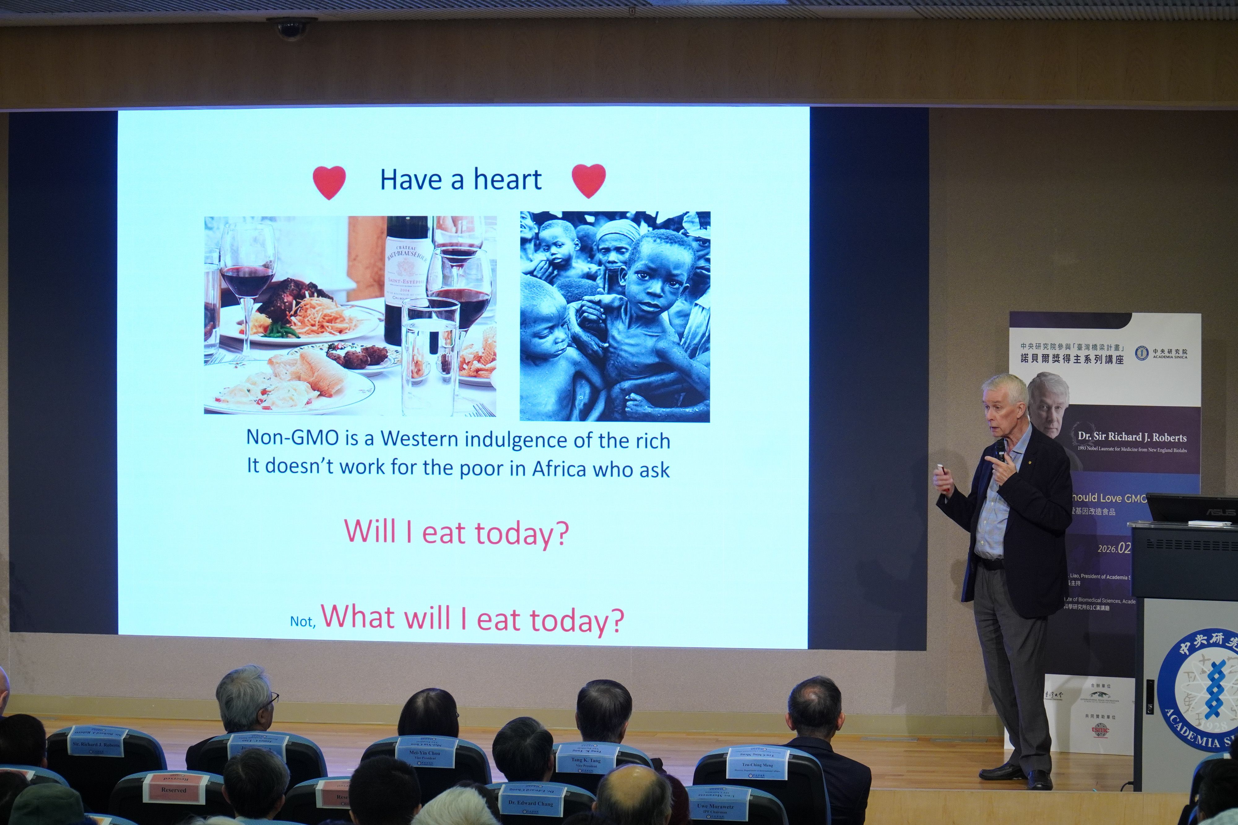 20260205-諾貝爾獎得主 Sir Richard Roberts演講。(蔡親傑攝)