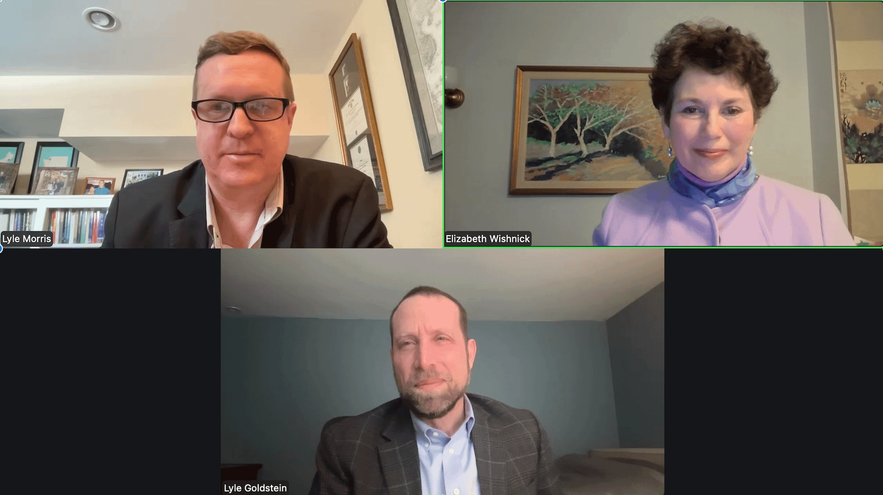 美國「亞洲協會」23日舉辦線上演討會，邀請美國海軍分析中心（CNA）研究員威什尼克（Elizabeth Wishnick）與布朗大學沃森國際公共事務學院高德斯坦（Lyle Goldstein）等人對談。擷取自研討會直播