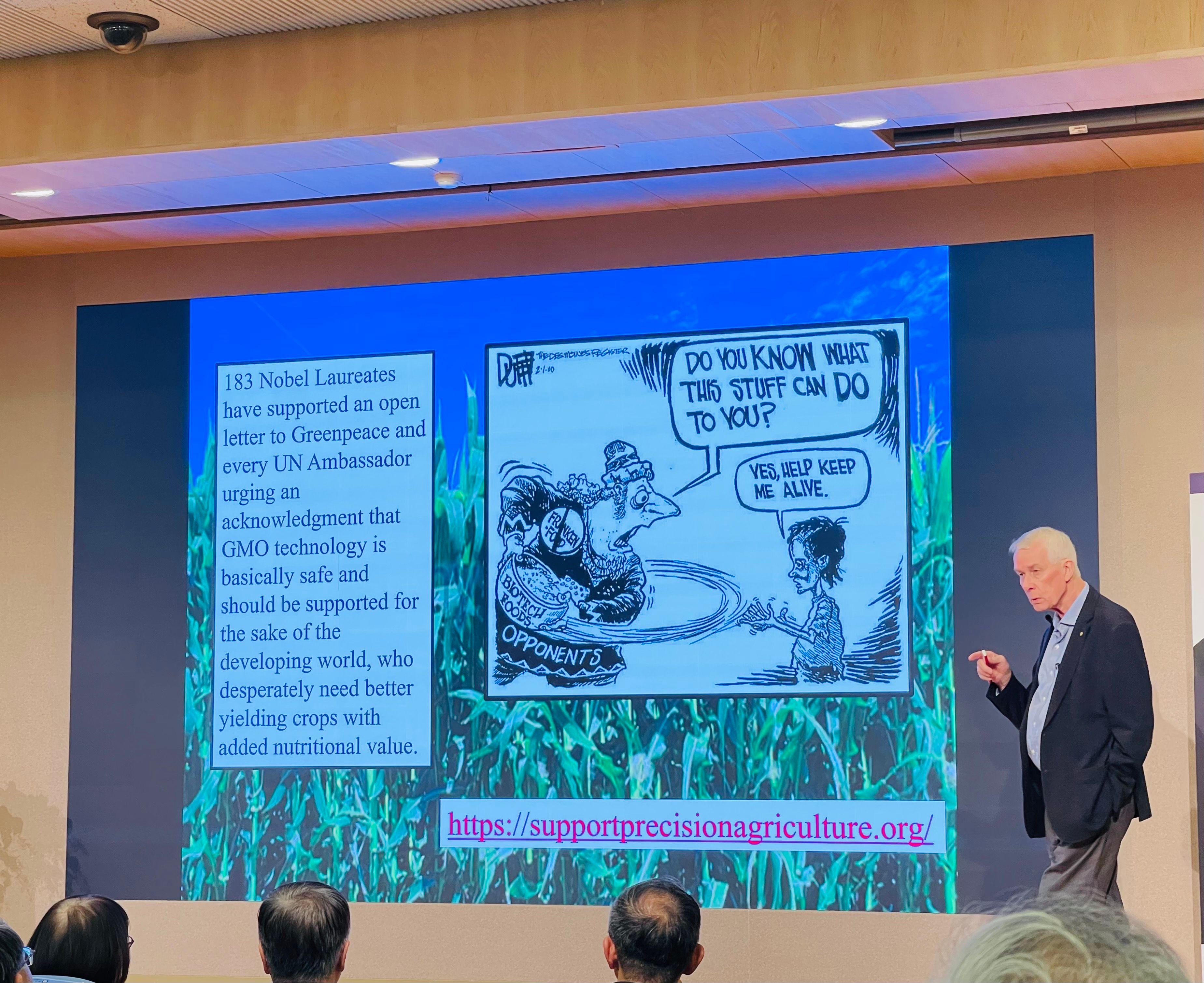 183位諾貝爾獎得主聯署支持GMOs基改食品可拯救8億飢餓邊緣的窮人。（謝錦芳攝）