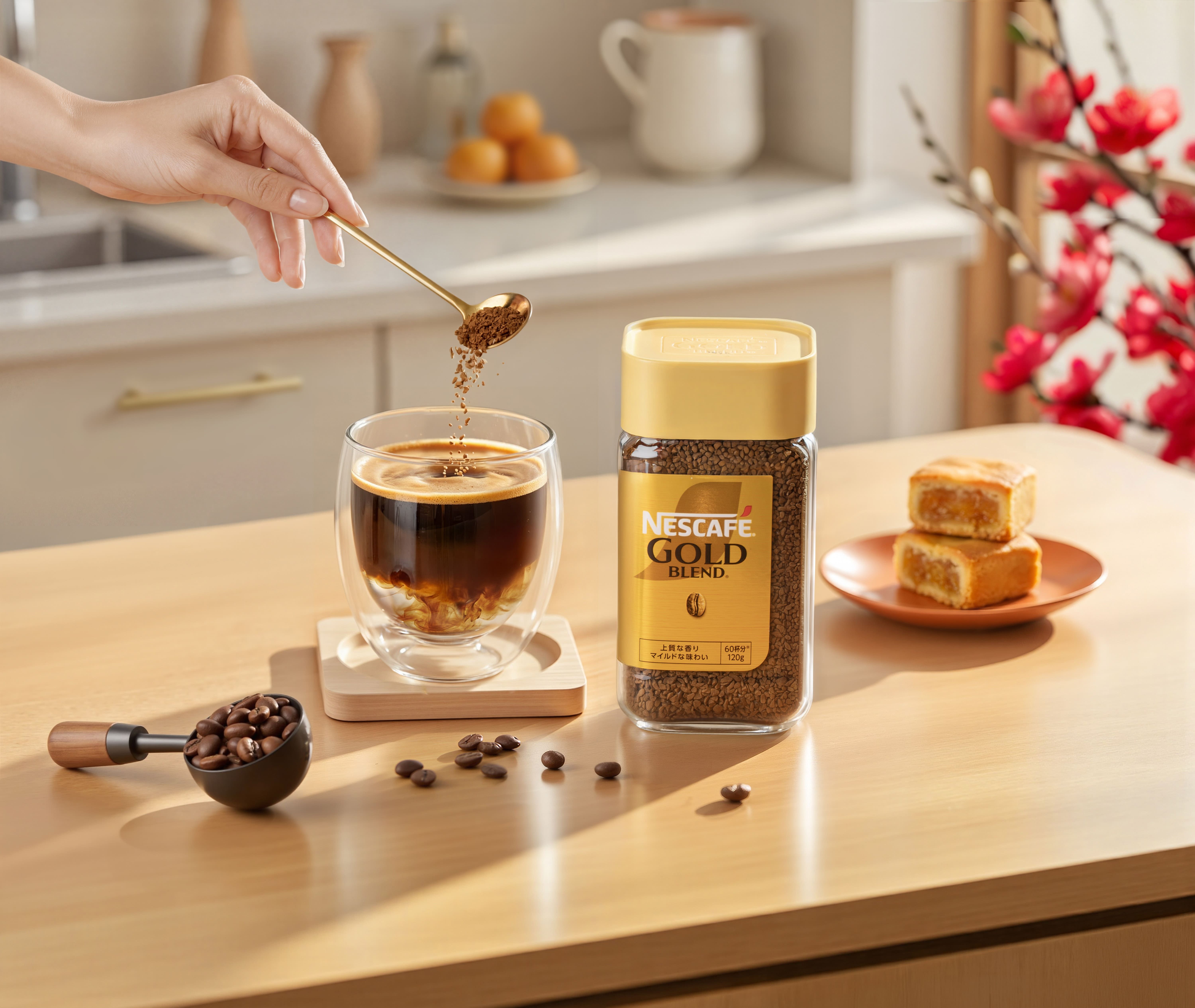 守歲時刻來上一杯「雀巢金牌微研磨咖啡」，香氣瞬間綻放，讓客廳即刻化身居家咖啡館，緩解疲勞，讓你「馬力全開」迎接團聚時光！