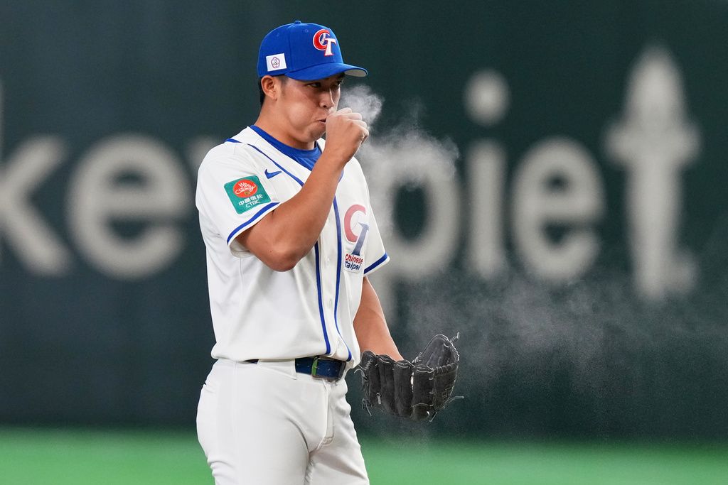 台鋼雄鷹後援投手林詩翔在對戰日本的比賽登板。（美聯社）