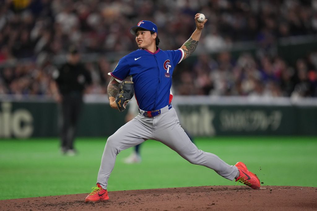 面對捷克、中華隊首任救援投手林昱珉。（美聯社）