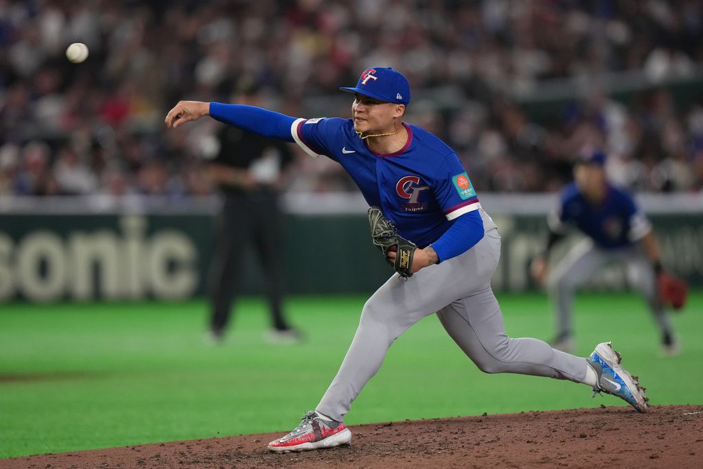 對戰捷克、中華隊後援投手林凱威。（AP）