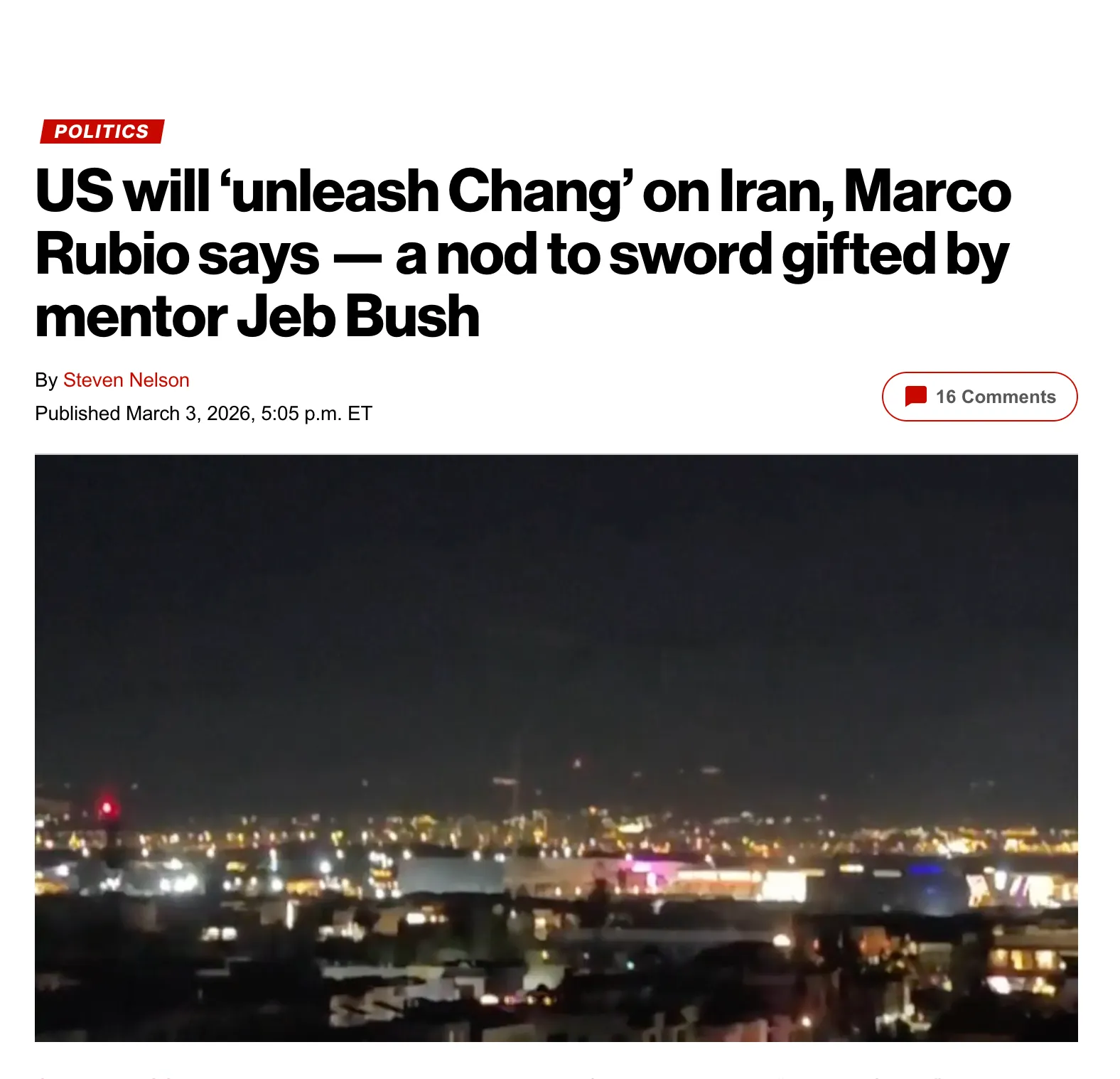 《紐約郵報》用unleash Chang對魯比歐的發言進行報導，而且內文完全沒提到台灣、國民黨跟蔣介石，只說這是一位「保守派的神秘戰神」。（翻攝網路）