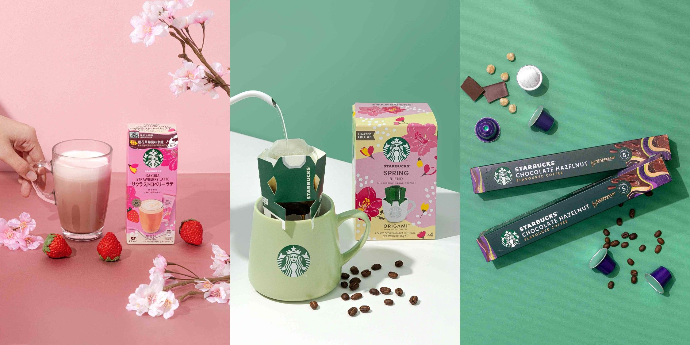 (左) 雀巢攜手星巴克（STARBUCKS®）推出【星巴克家享咖啡 春日櫻花季系列咖啡】，讓消費者在家就能享受星巴克的春日浪漫風味。
