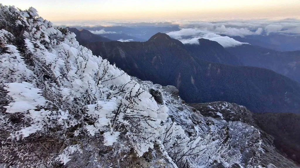 中央氣象署表示，玉山氣象站11日凌晨有短暫降雪，今早已停，有積雪結冰霜淞現象。（取自中央社）