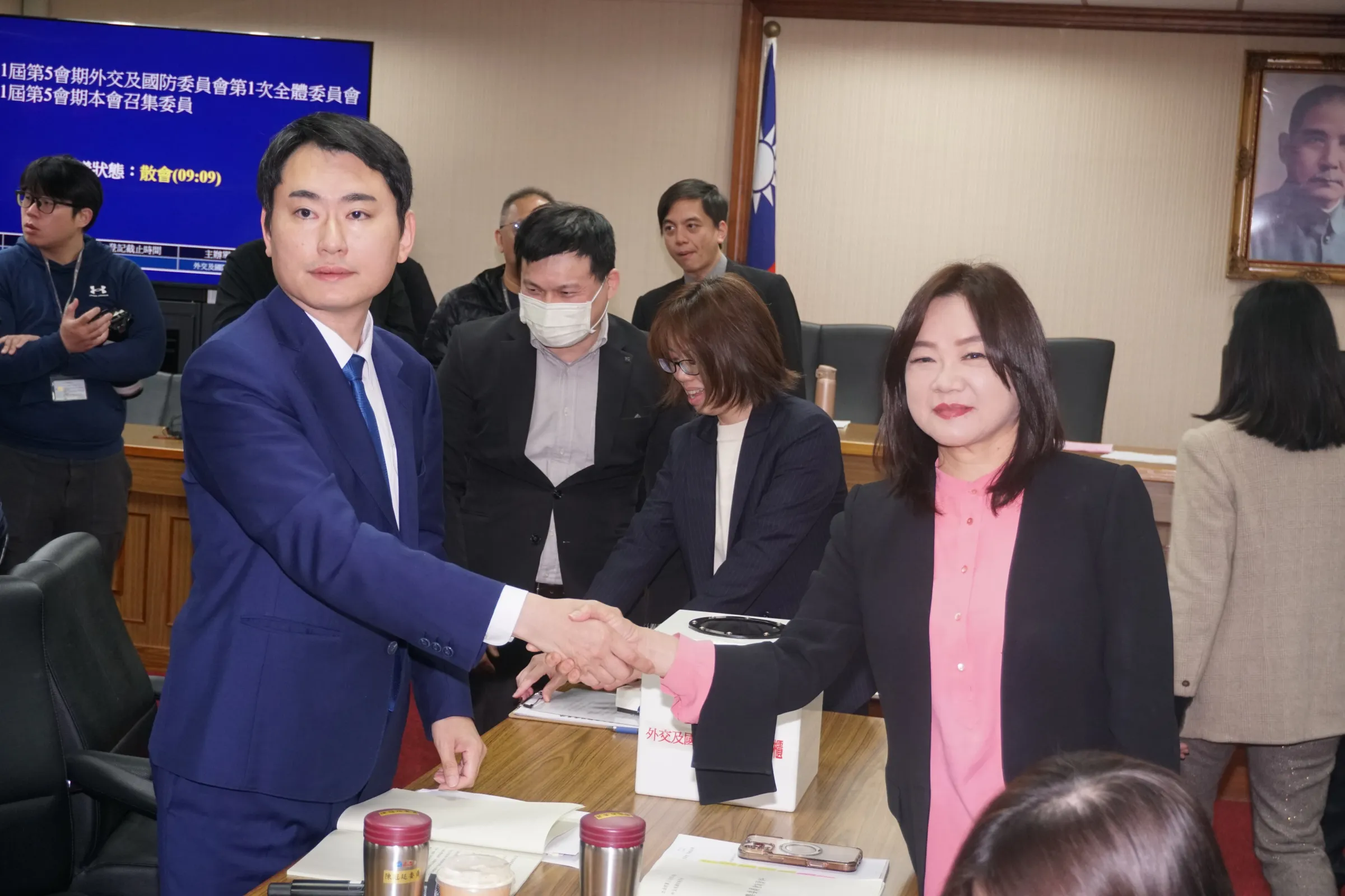 Foreign Affairs and National Defense Committee conveners Chen Guan-ting (left) and Ma Wen-chun (right) for the 5th legislative session, March 11, 2026.