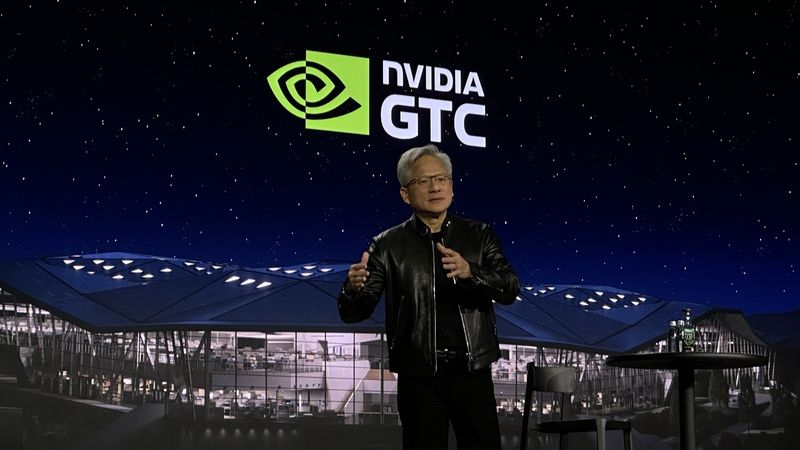 黃仁勳GTC大會記者會 輝達執行長黃仁勳17日在GTC大會回應媒體提問地緣政治問題。中央社記者張欣瑜聖荷西攝 115年3月18日