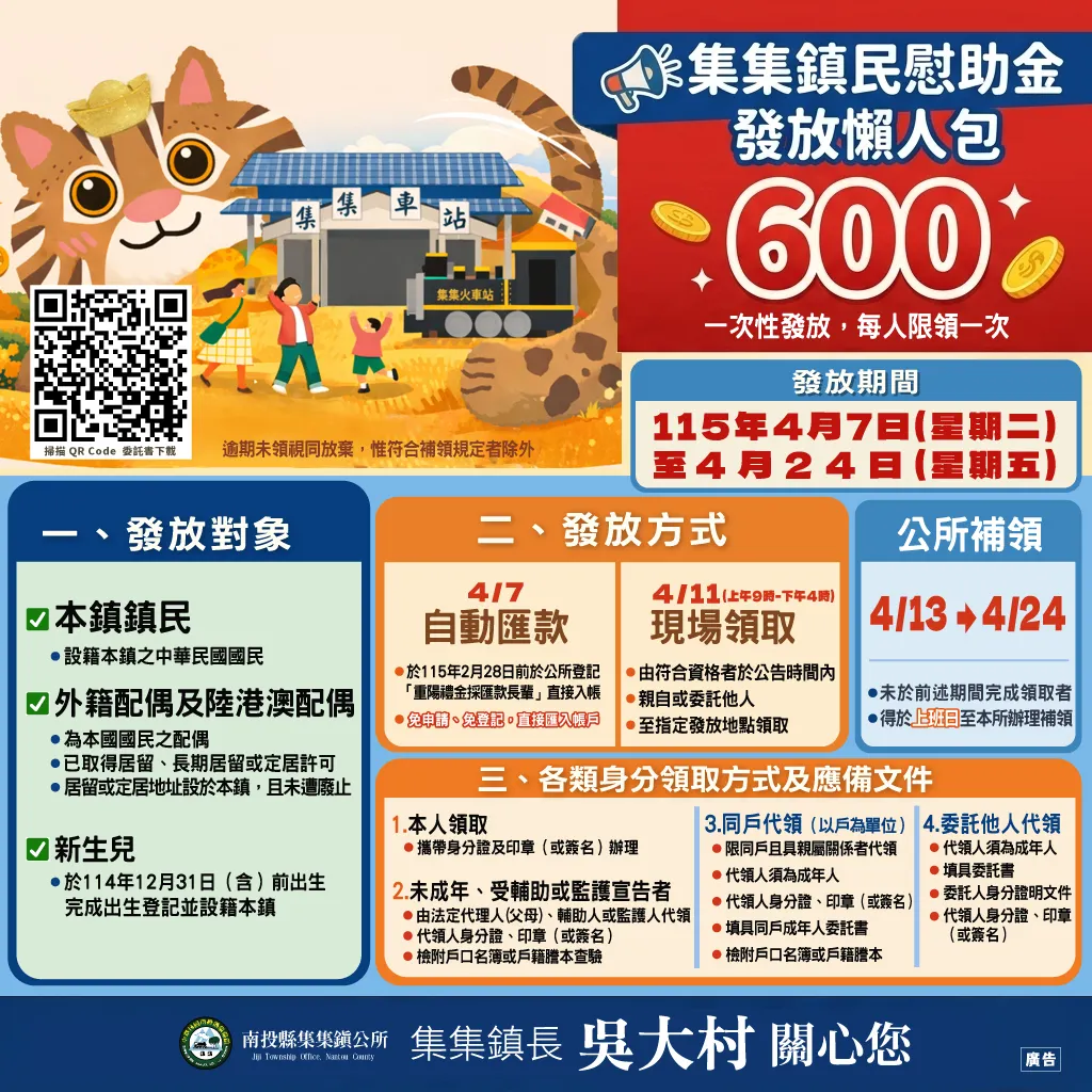 集集鎮民慰助金發放懶人包。（圖／取自集集鎮公所）