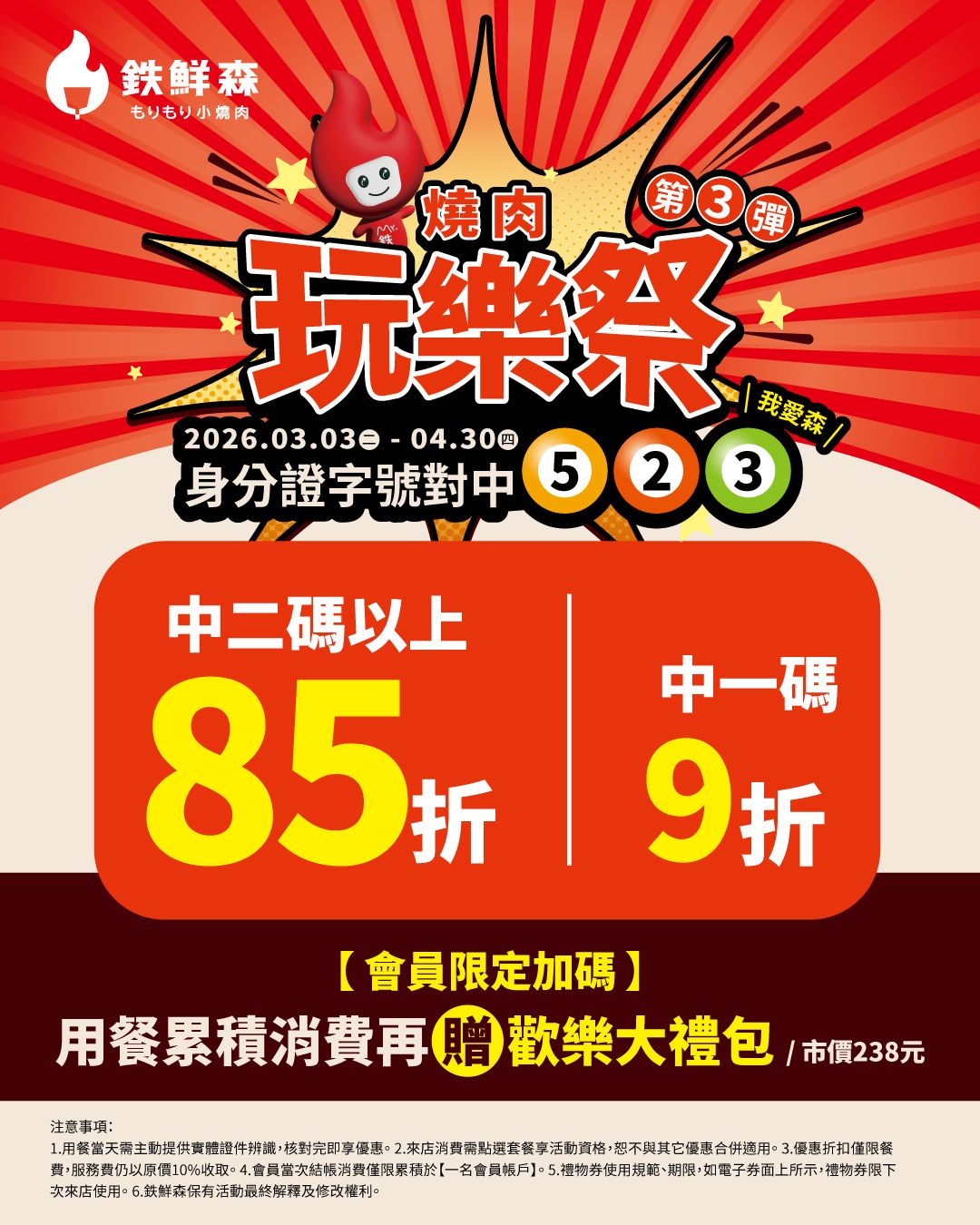 鉄鮮森優惠。(圖/取自森森燒肉 MoriMori Yakiniku TW)