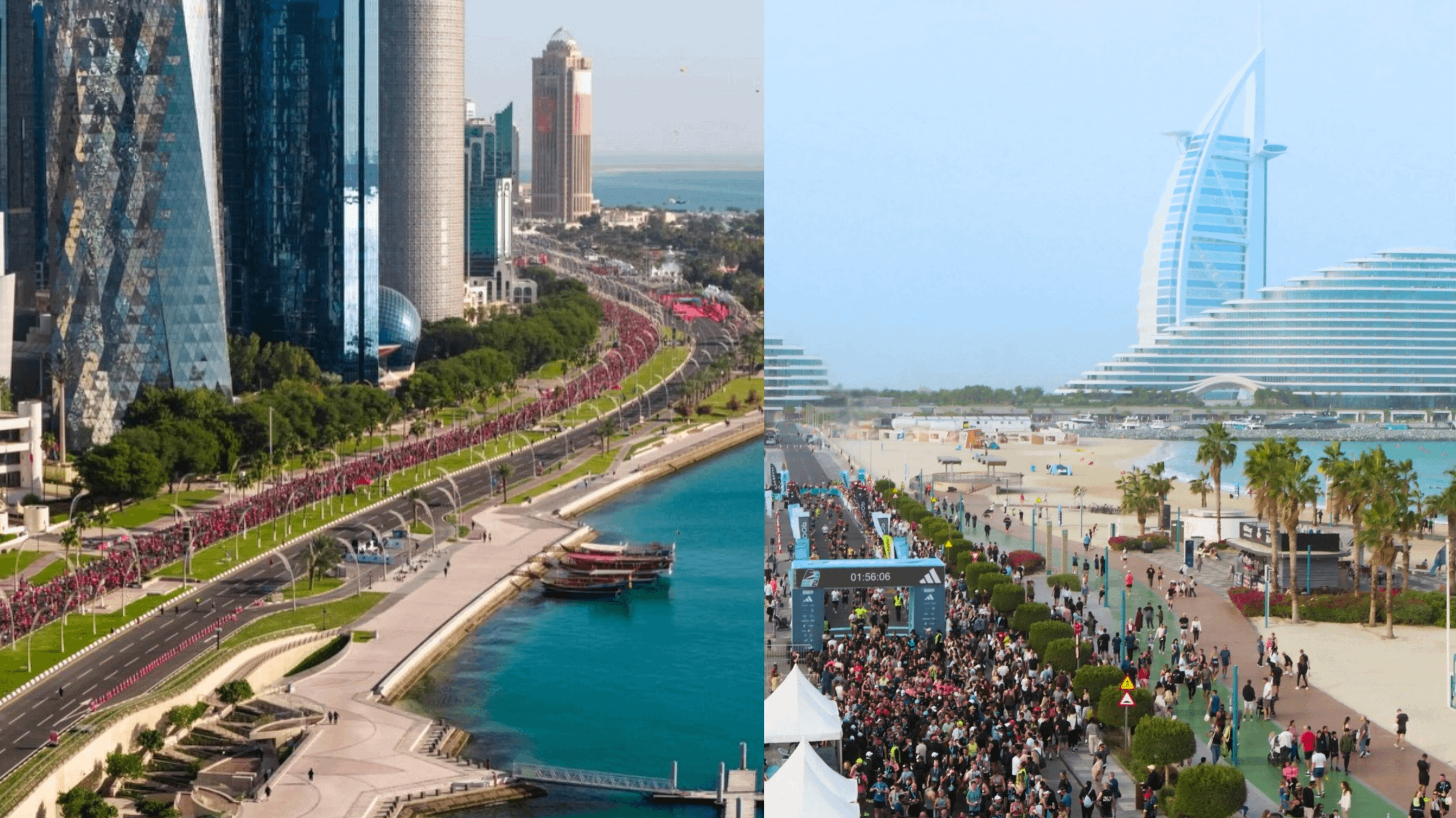 2026上半年國際馬拉松賽事TOP10遺珠：阿聯酋的拉斯海瑪半馬（RAK Half）、歐洲的鹿特丹馬拉松。（圖／取自臉書Ooredoo Marathon、Burj2Burj）