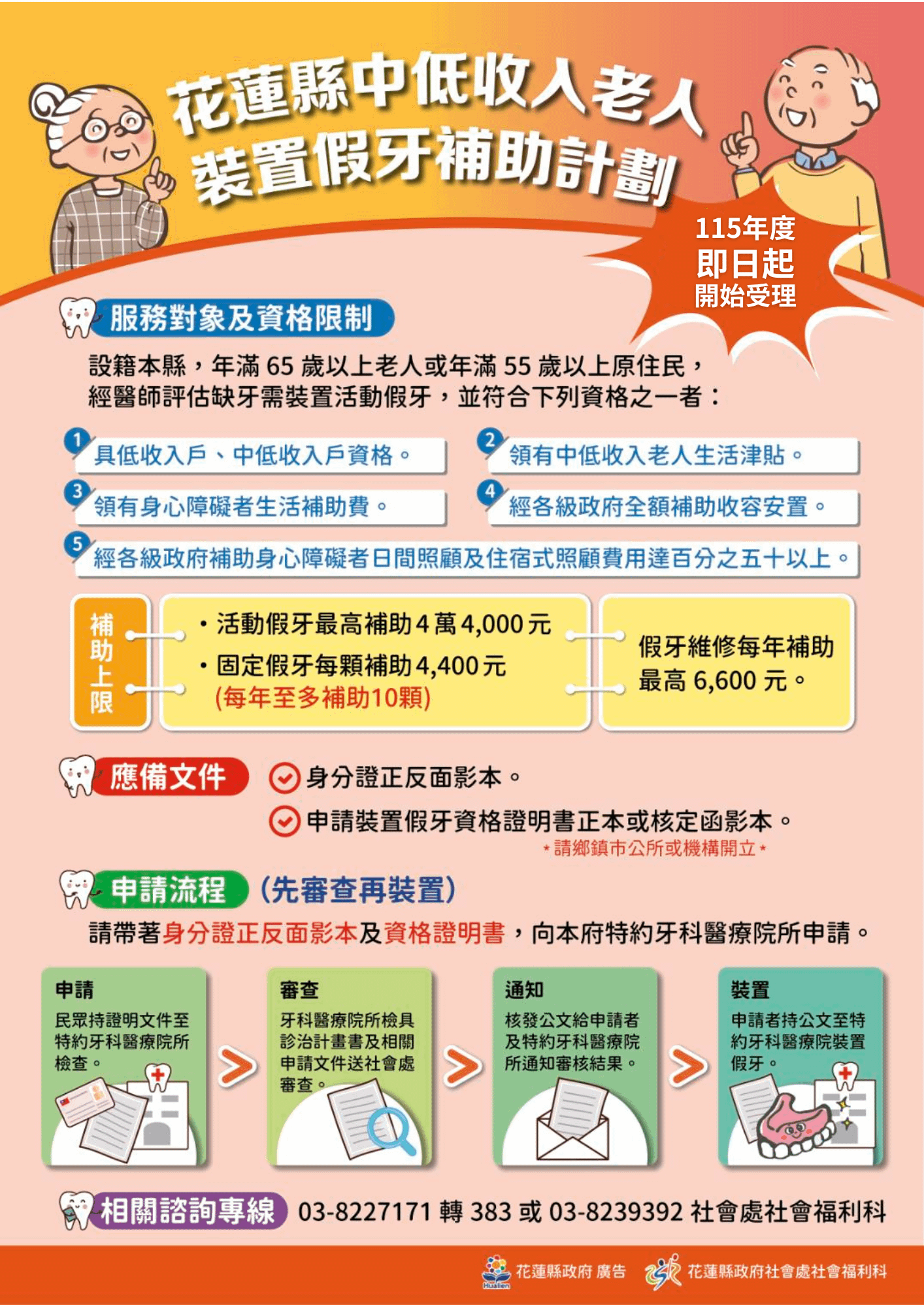 花蓮縣中低收入老人裝置假牙補助計畫。（圖／花蓮縣政府提供）