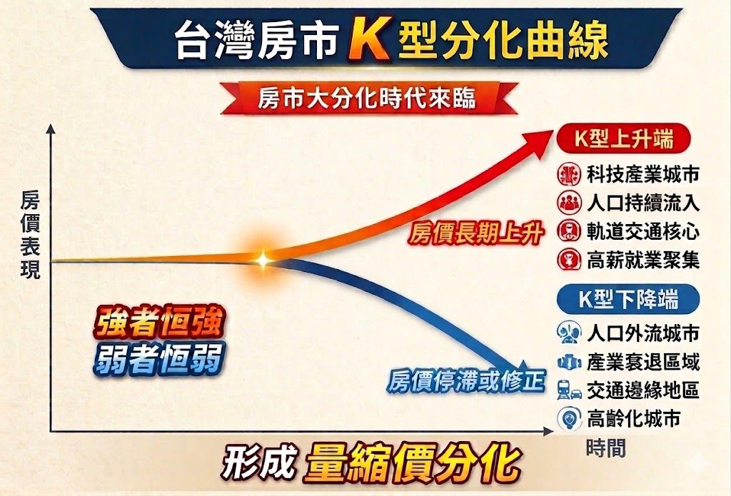 台灣房市K型分化曲線。（圖／李同榮提供）