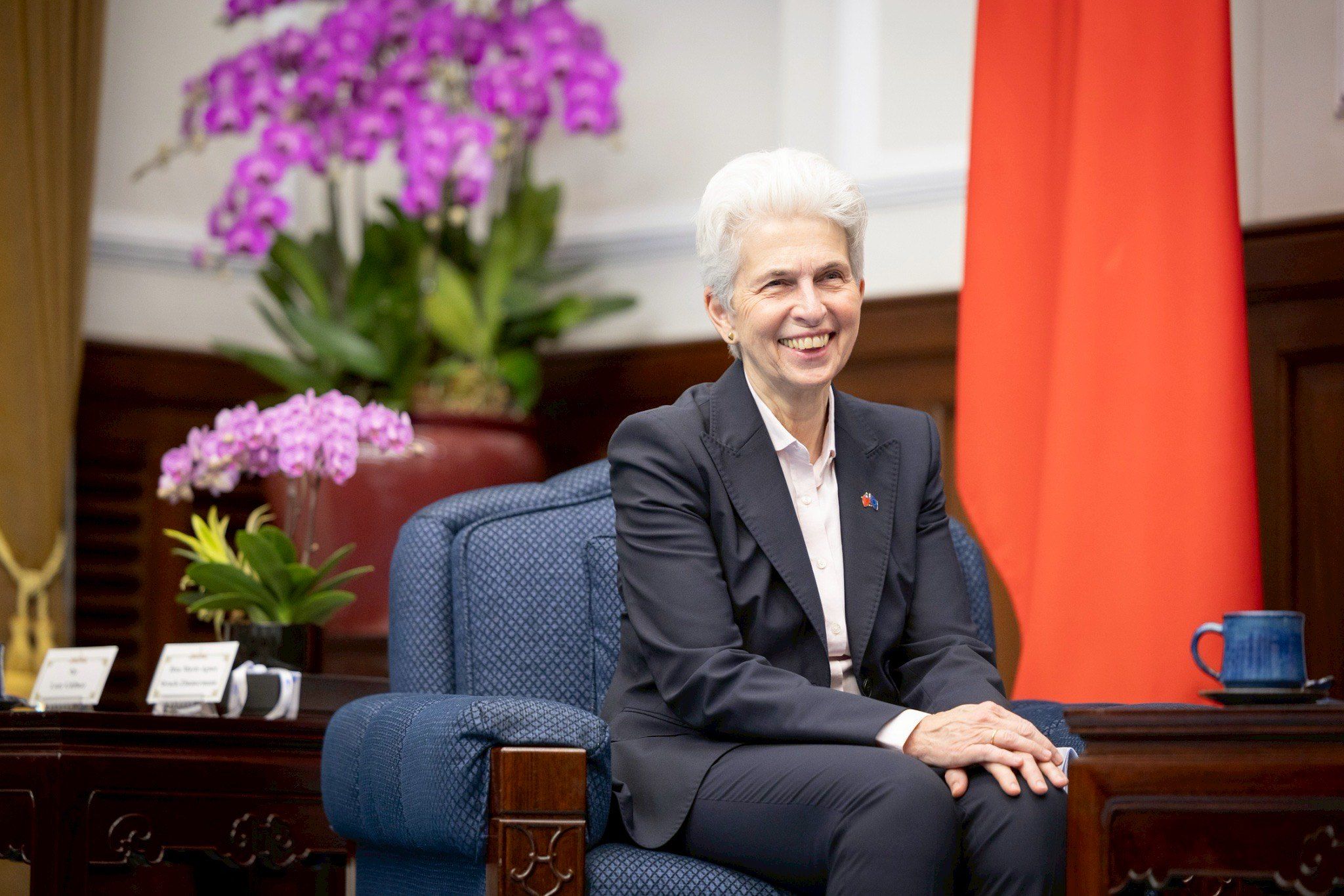 20260331-歐洲議會安全暨防衛委員會主席史琪曼（見圖）31日率領11人組成的官方代表團晉見總統賴清德。（總統府提供）