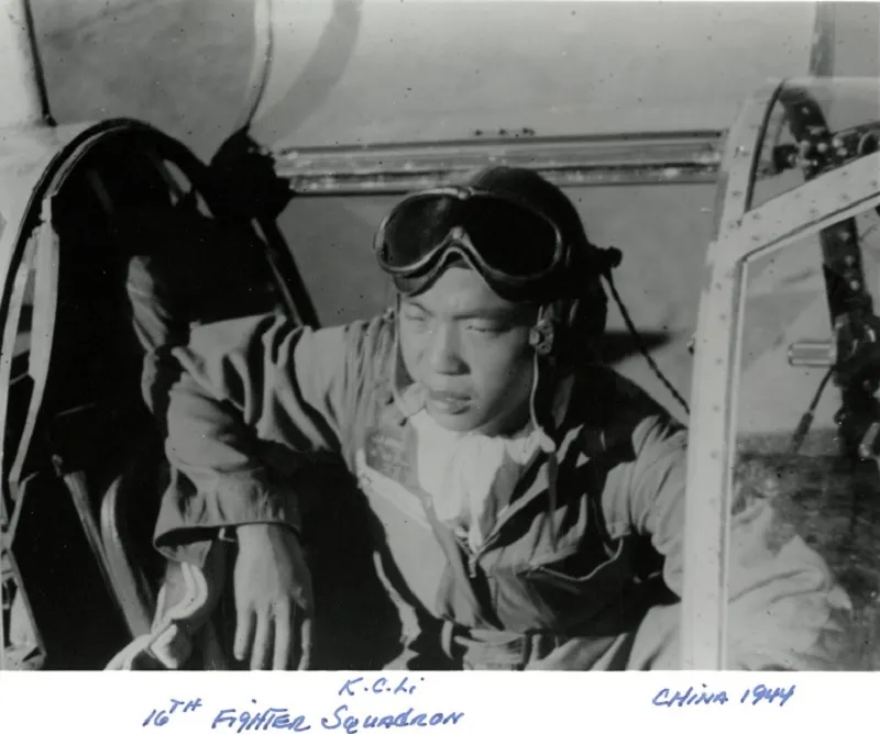 Chinese American fighter pilots also served in China during the war. Pictured is Lee Guqin (李固欽), son of Chinese American tungsten magnate K.C. Li (李國欽), who flew with the 16th Squadron of the 51st Fighter Group in support of the Chinese Expeditionary Force counteroffensive in western Yunnan. (Smithsonian National Air and Space Museum)