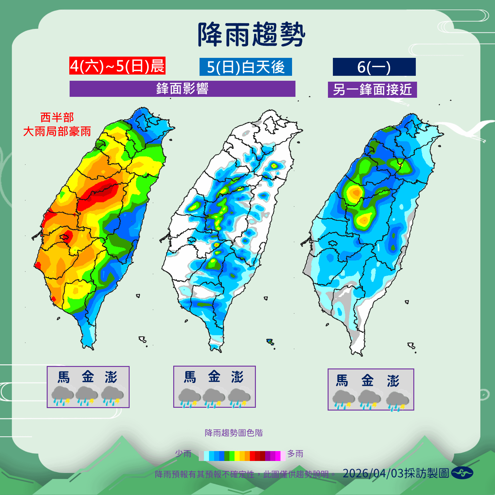 未來一週降雨趨勢。（圖／中央氣象署提供）