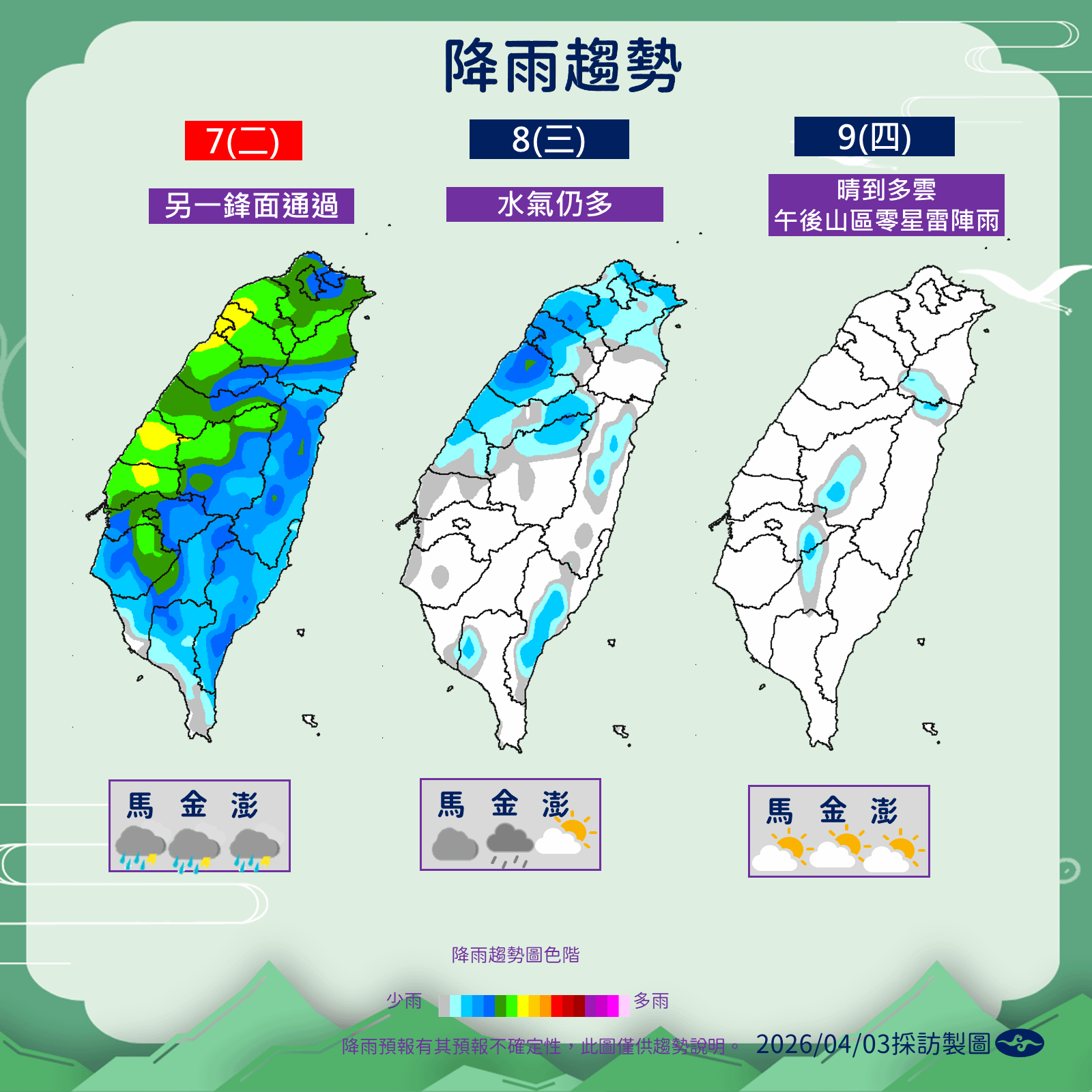 未來一週降雨趨勢。（圖／中央氣象署提供）