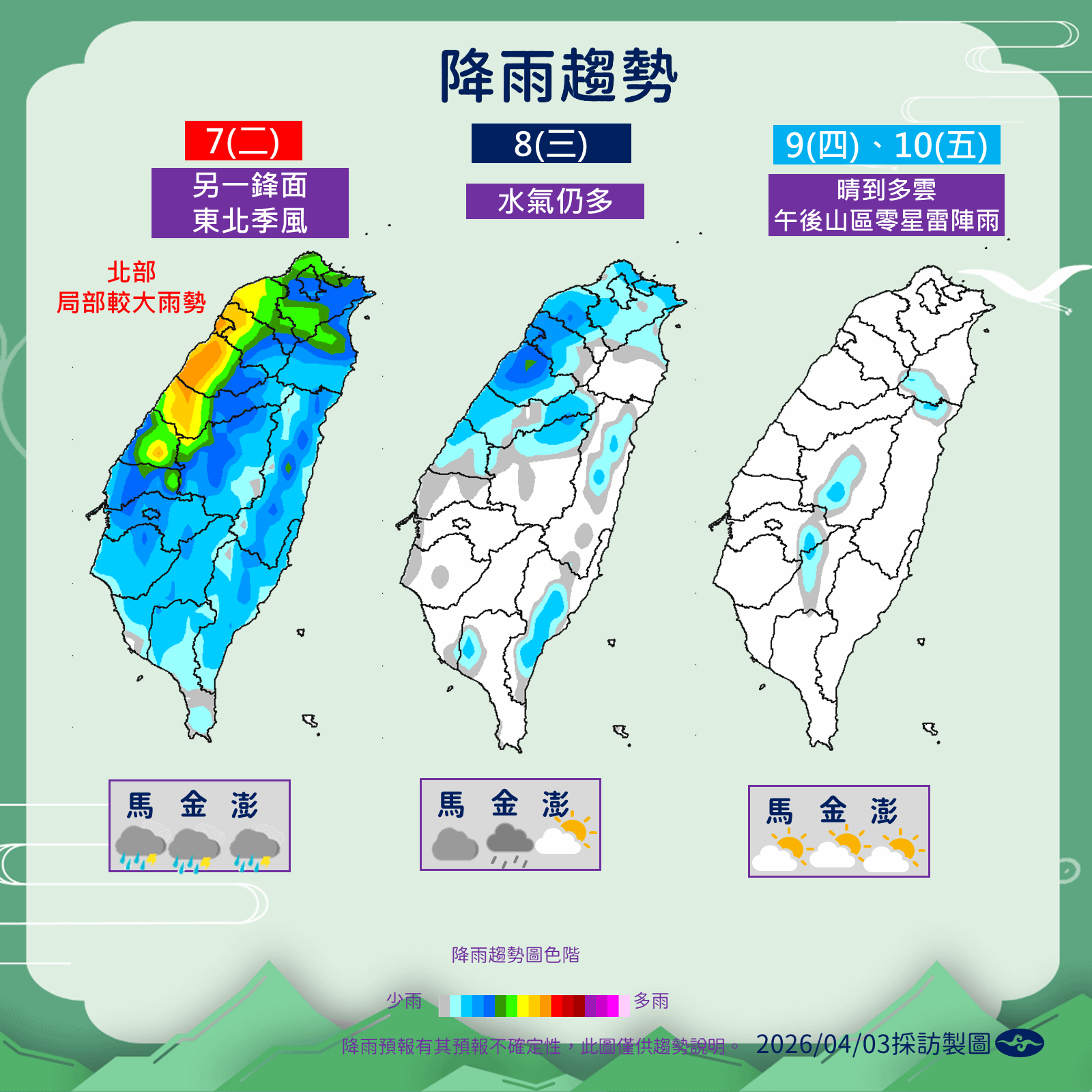 未來一週降雨趨勢。（圖／中央氣象署提供）