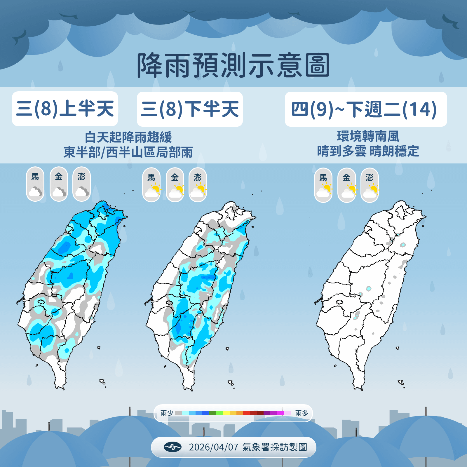 未來一周降雨趨勢。（圖／中央氣象署提供）