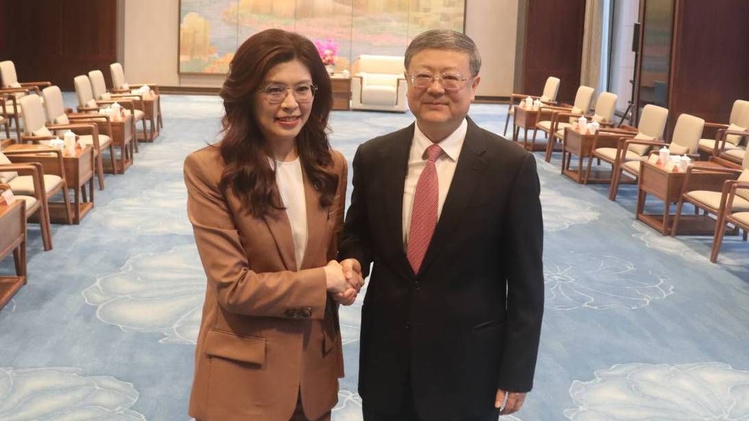 20260408-國民黨主席鄭麗文所率的訪陸團，4月8日下午來到上海，與上海市委書記陳吉寧見面。（楊騰凱攝）