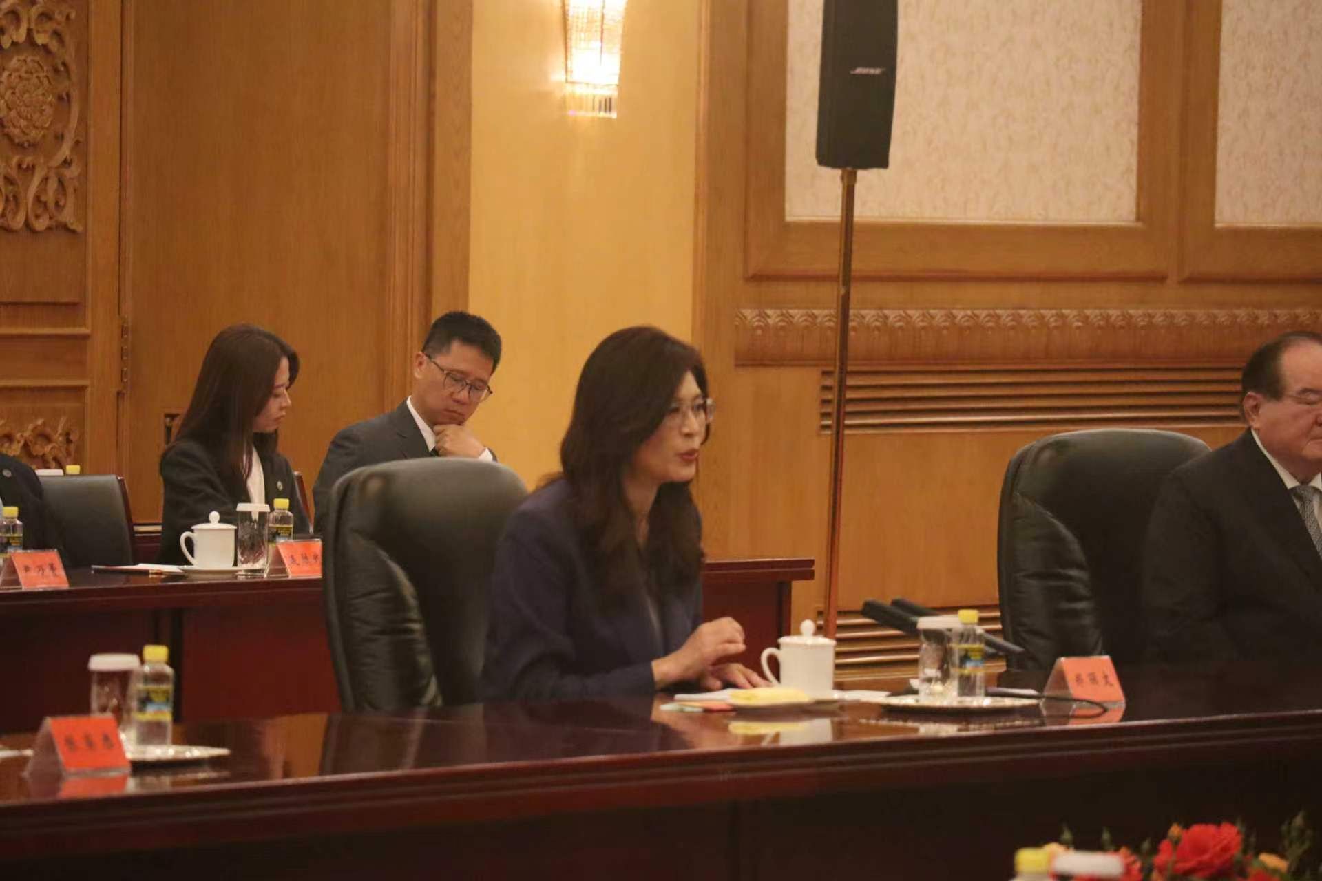 國民黨主席鄭麗文2026年4月10日與中共總書記習近平在北京人民大會堂會面。（楊騰凱攝）