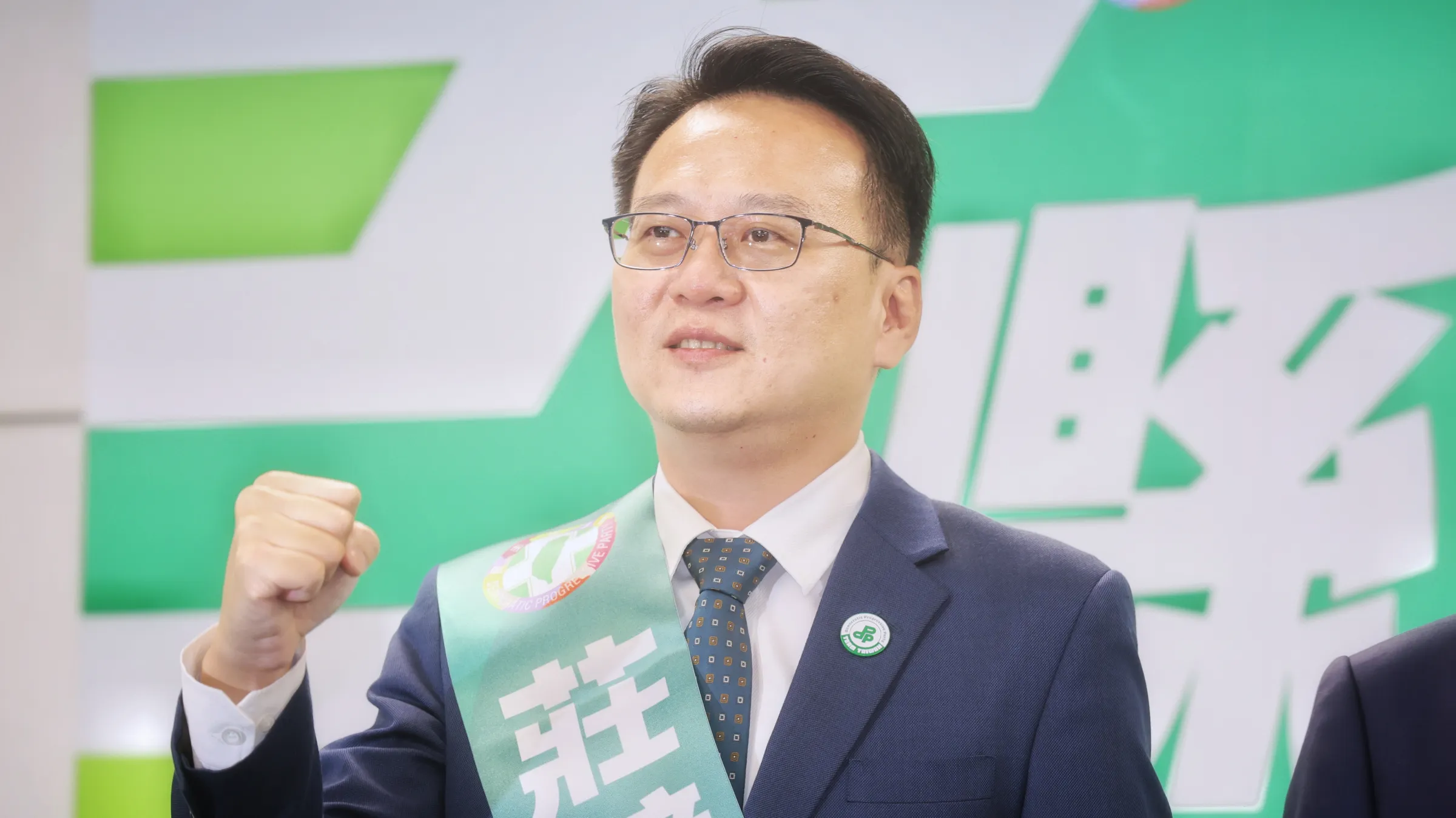 20260415-民進黨15日舉行民進黨縣市長提名記者會，圖為新竹市長提名人莊競程。（柯承惠攝）
