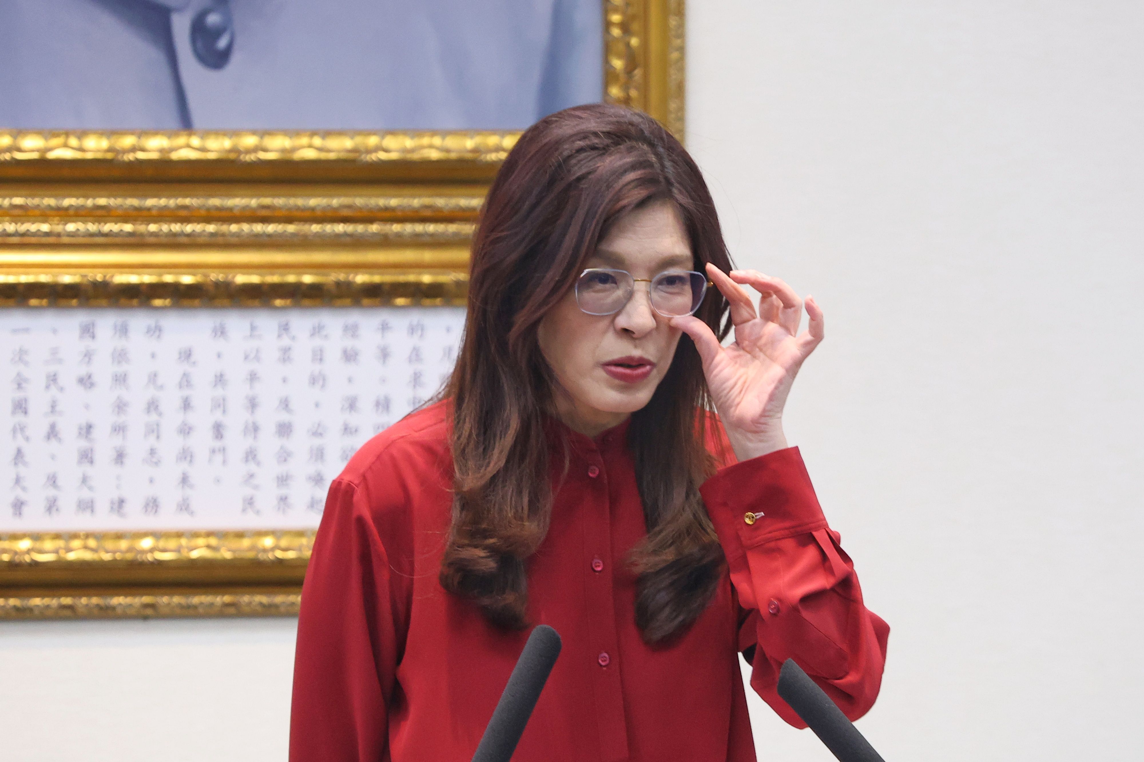 20260422-国民党の鄭麗文氏が22日の党中央常務委員会で談話を発表した。（顔麟宇撮影）