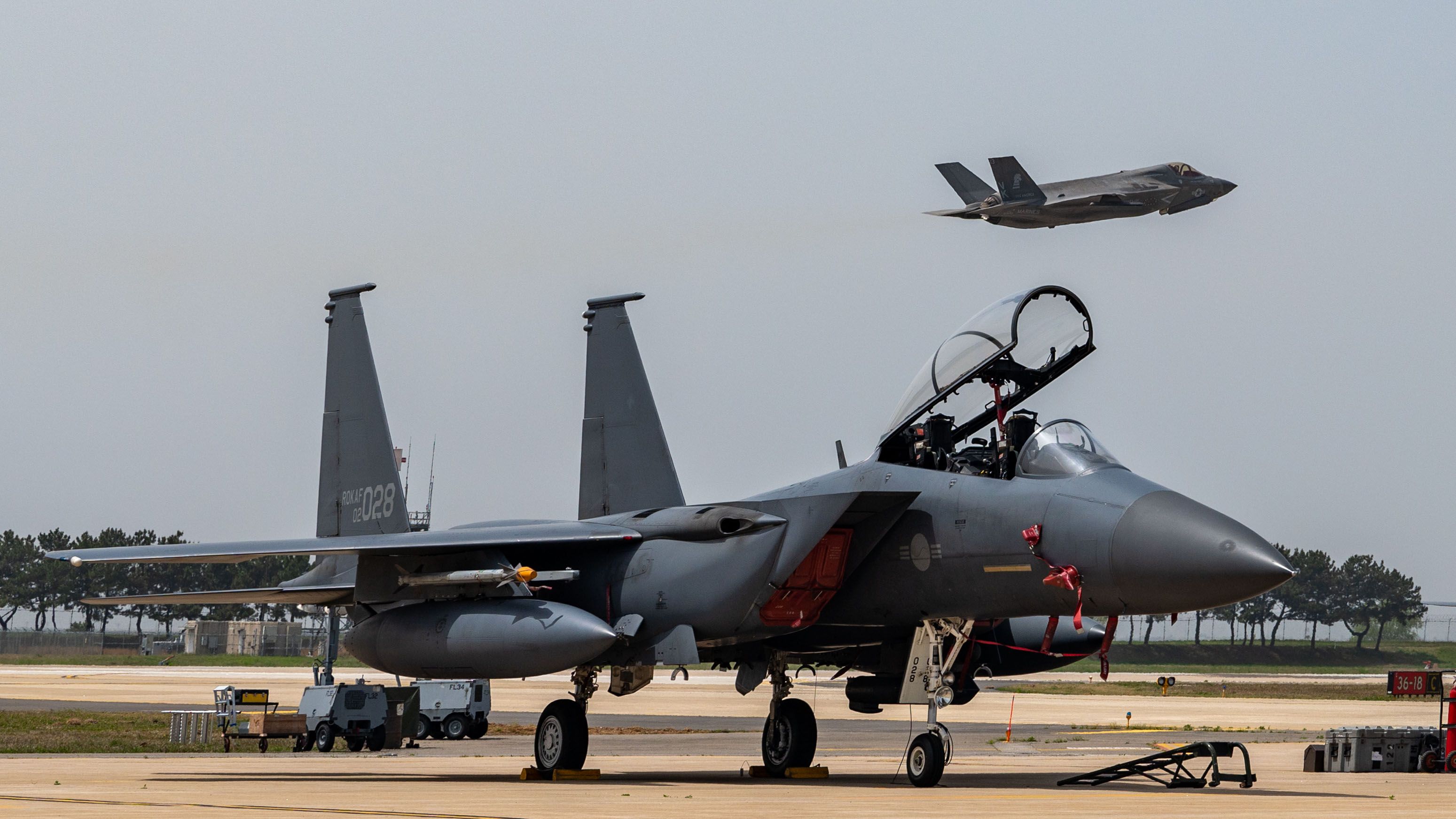 南韓空軍現役的F-15K戰機駐紮群山空軍基地。（取自美軍DVIDS系統）