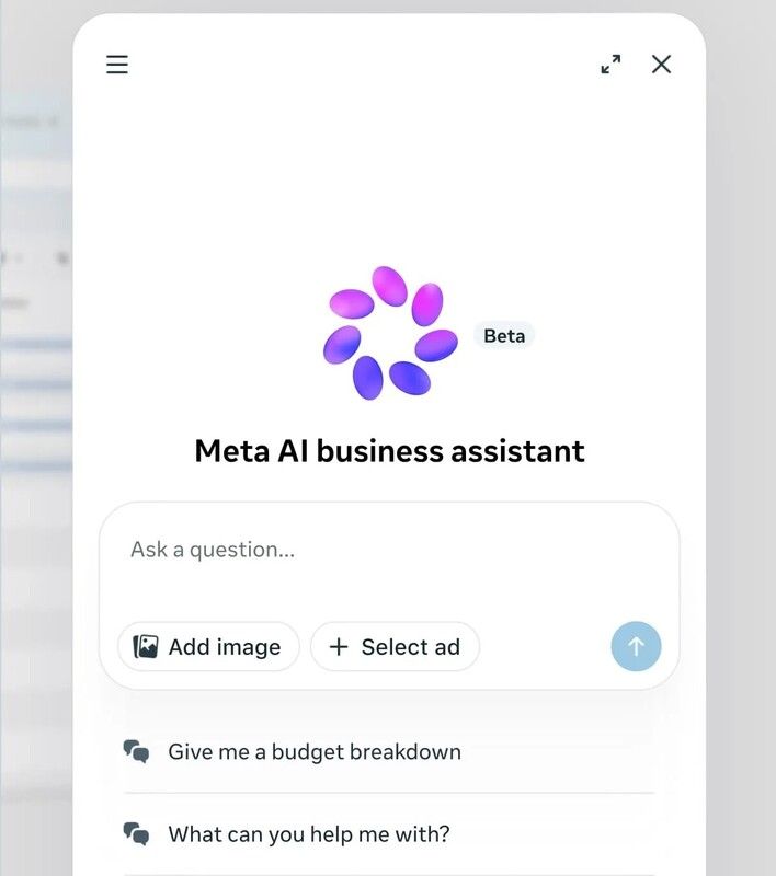 Meta AI商家助理在台開放測試 Meta於23日宣布，旗下對話式AI分析工具「Meta AI商家助理」在台灣開放測試，於廣告管理介面導入AI輔助，可生成數據分析報告並提供客製化策略，協助品牌做出更精準的行銷決策。（Meta提供）中央社記者吳家豪傳真115年4月23日